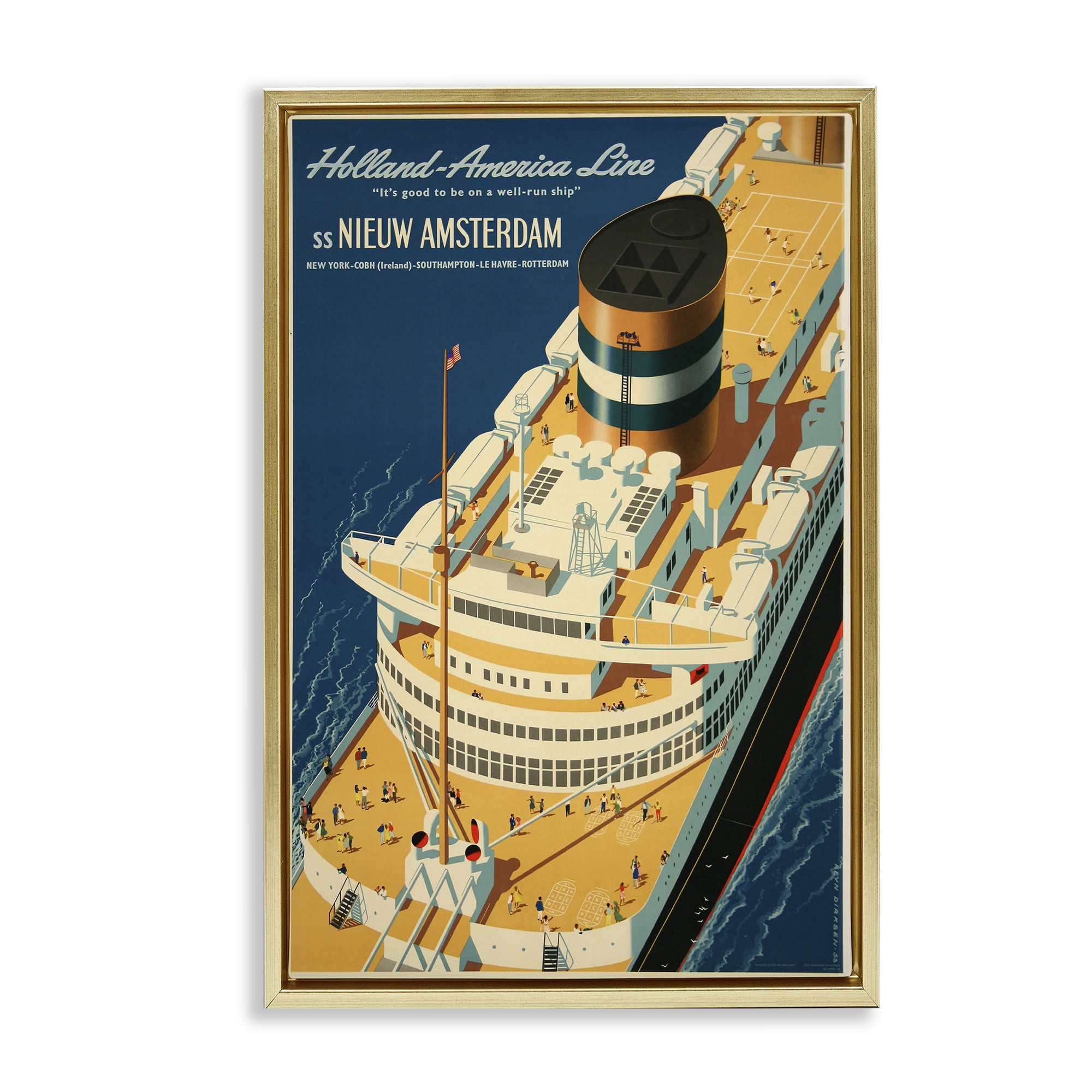 Stupell Industries Nieuw Amsterdam Cruise Ship Gold Framed Floater Canvas Wall Art, design by Vintage Posters