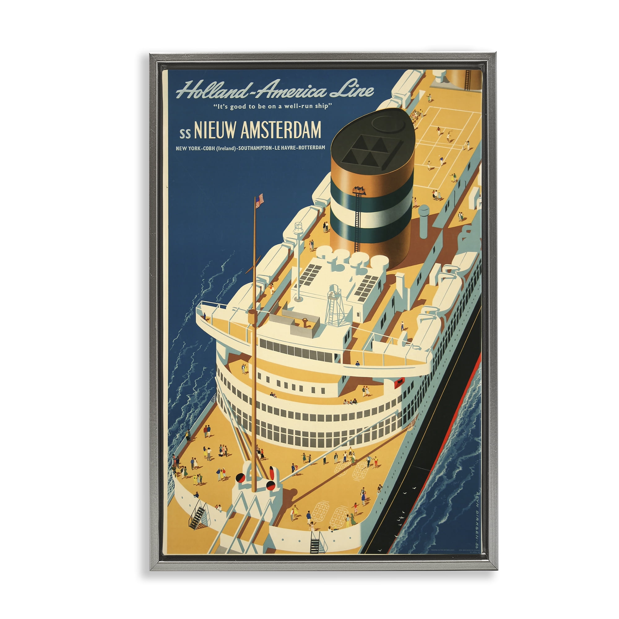Stupell Industries Nieuw Amsterdam Cruise Ship Gray Framed Floater Canvas Wall Art, design by Vintage Posters