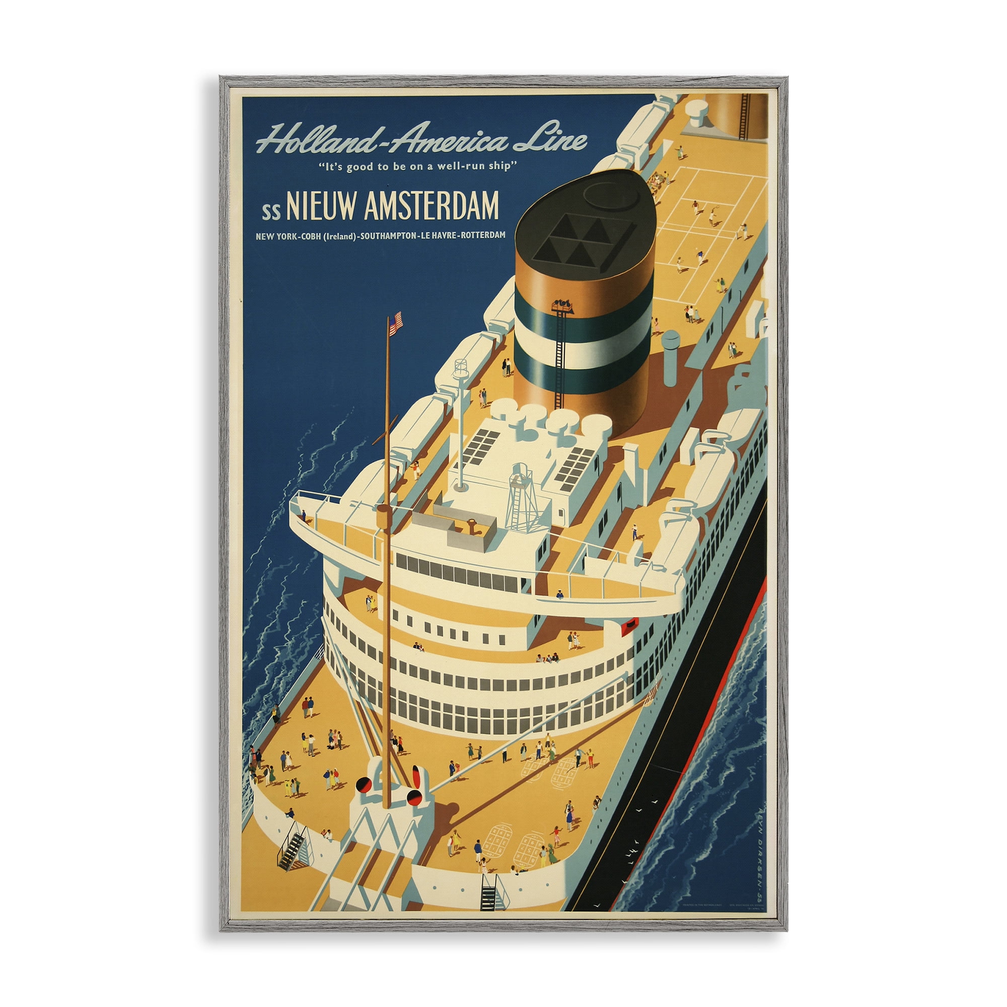 Stupell Industries Nieuw Amsterdam Cruise Ship Gray Framed Giclee Art, design by Vintage Posters