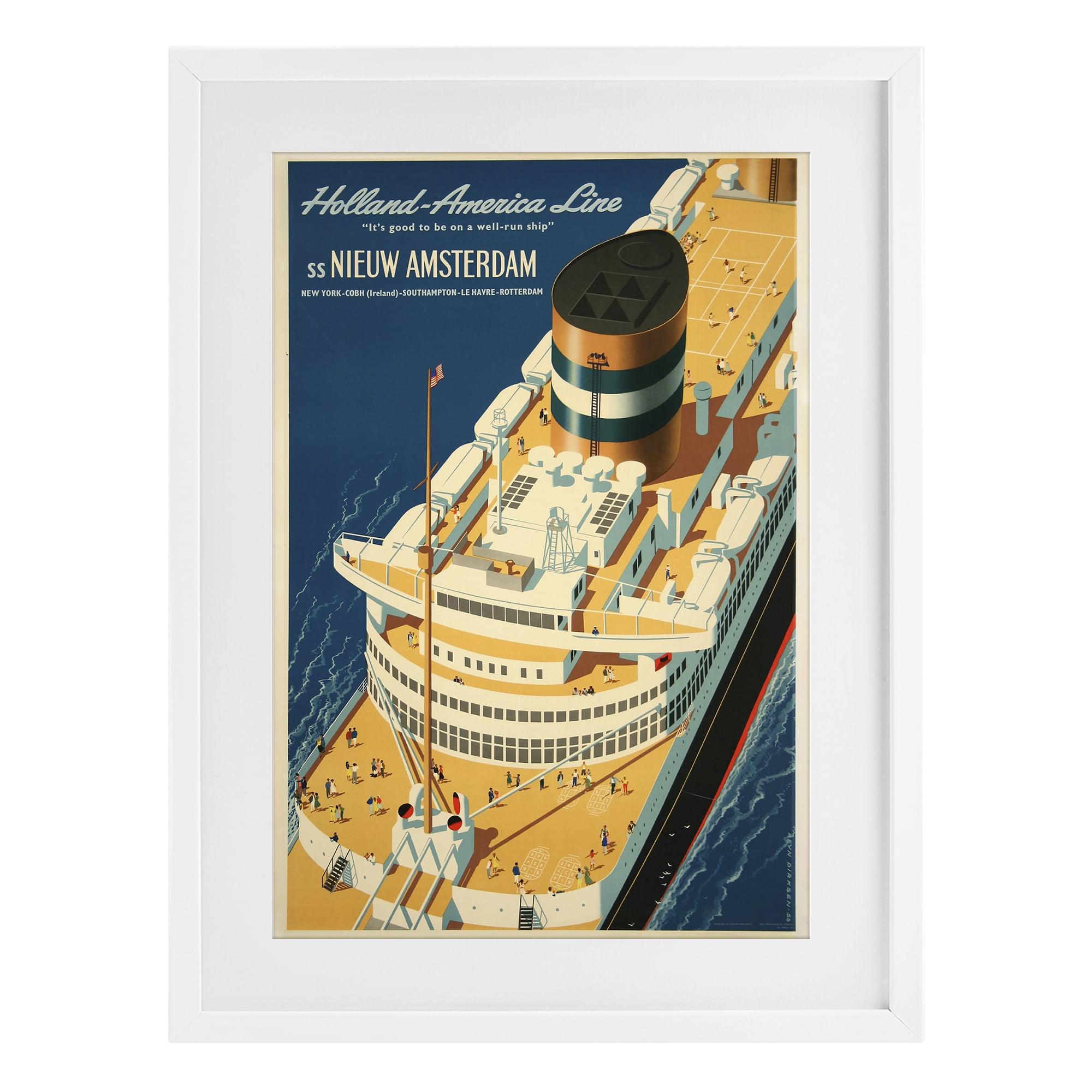 Stupell Industries Nieuw Amsterdam Cruise Ship White Framed Print Under Glass, design by Vintage Posters