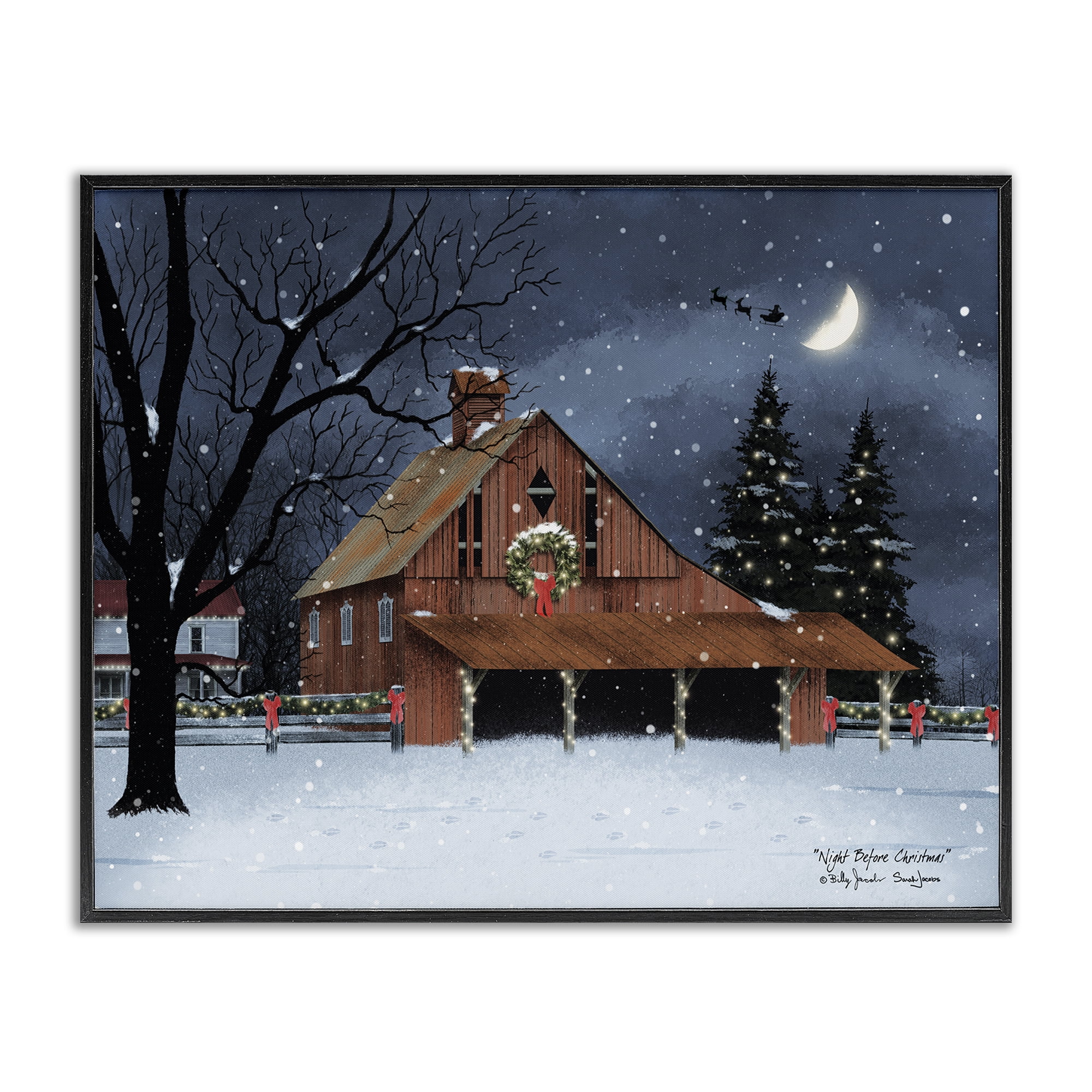 Stupell Industries Night Before Christmas Barn Landscape & Nature Painting Black Framed Art Print Wall Art, 20 x 16