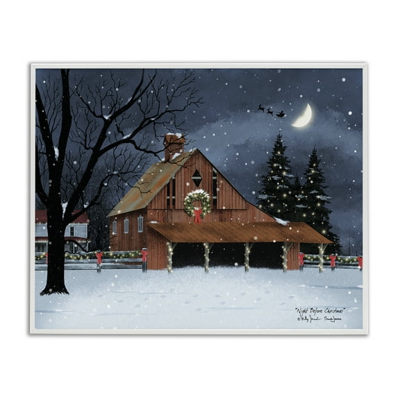 Stupell Industries Night Before Christmas Barn Landscape & Nature Painting White Framed Art Print Wall Art, 30 x 24
