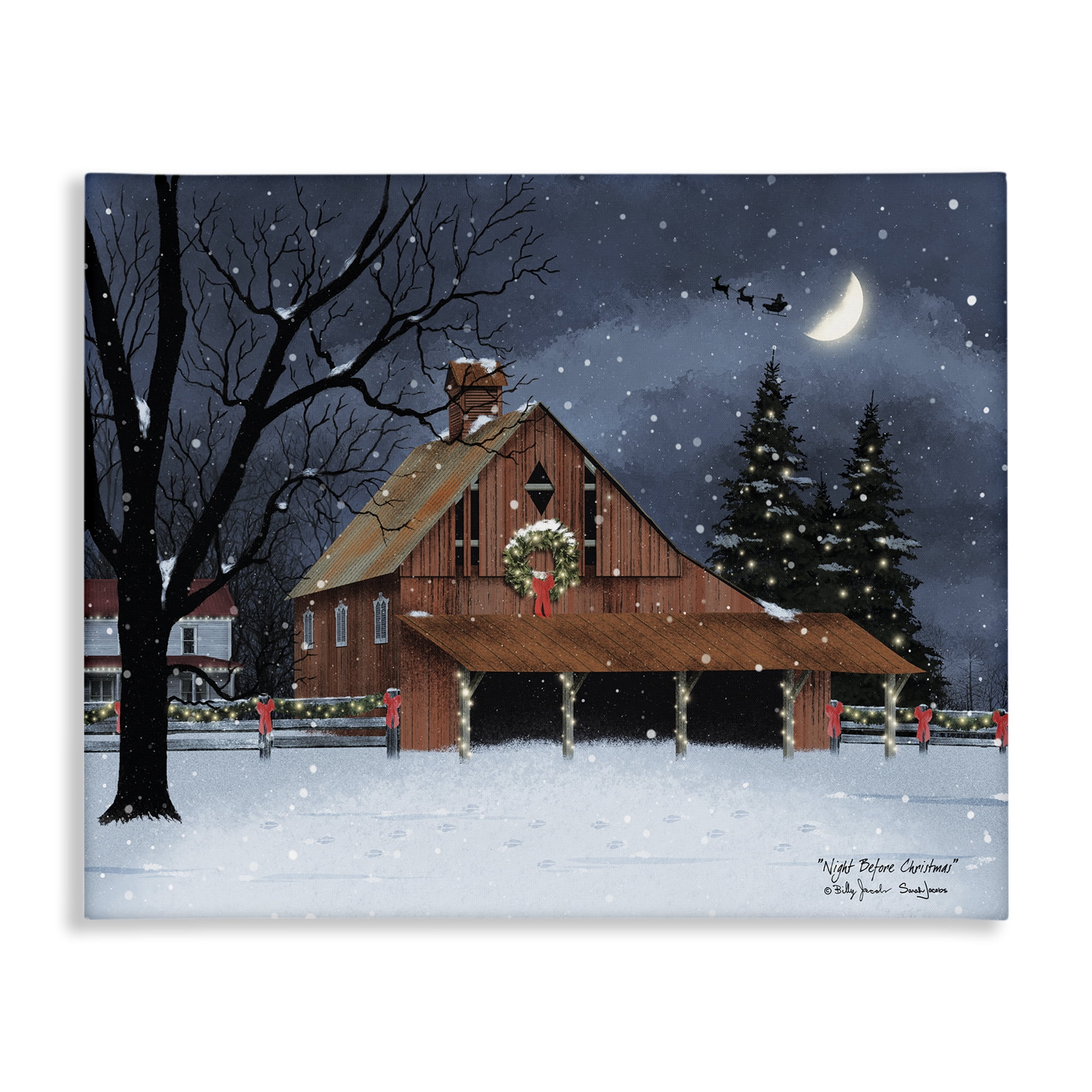 Stupell Industries Night Before Christmas Barn Landscape & Nature Painting Wrapped Canvas Art Print Wall Art, 30 x 24