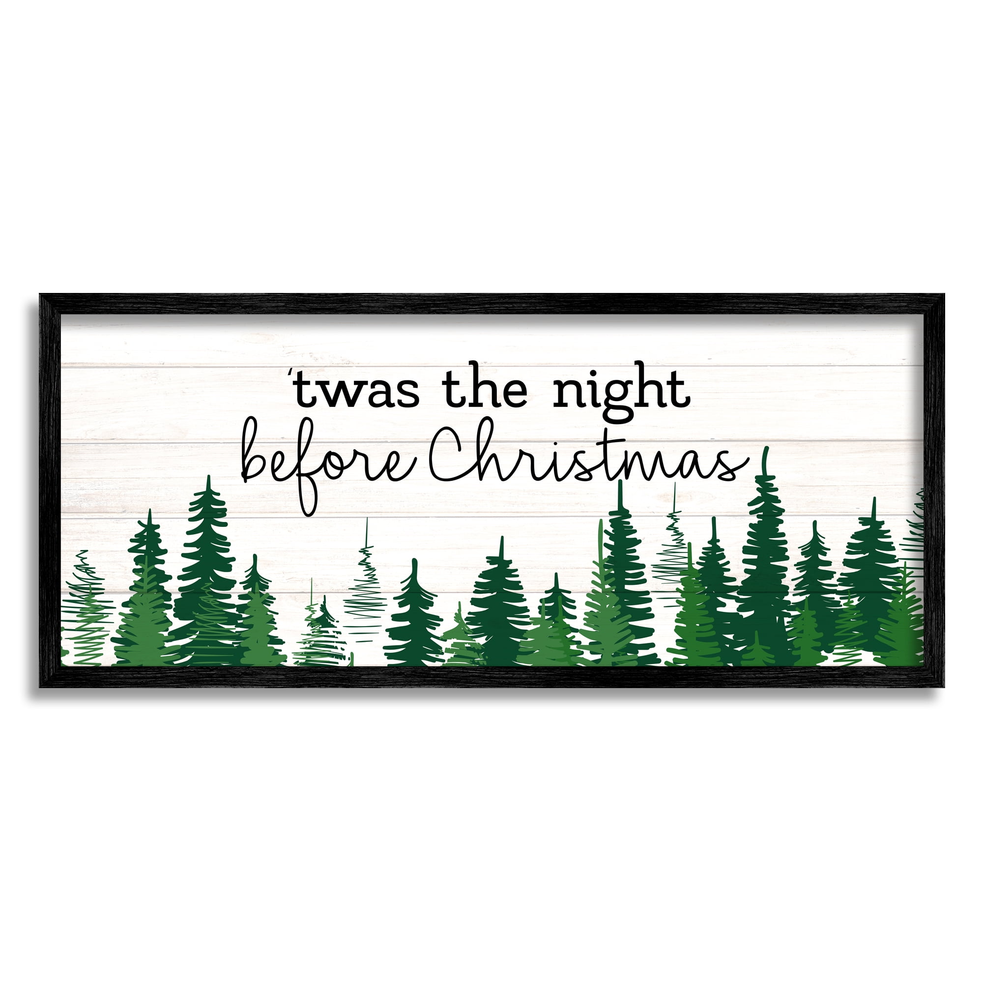 Stupell Industries Night Before Christmas Trees Holiday Painting Black Framed Art Print Wall Art, 24 x 10