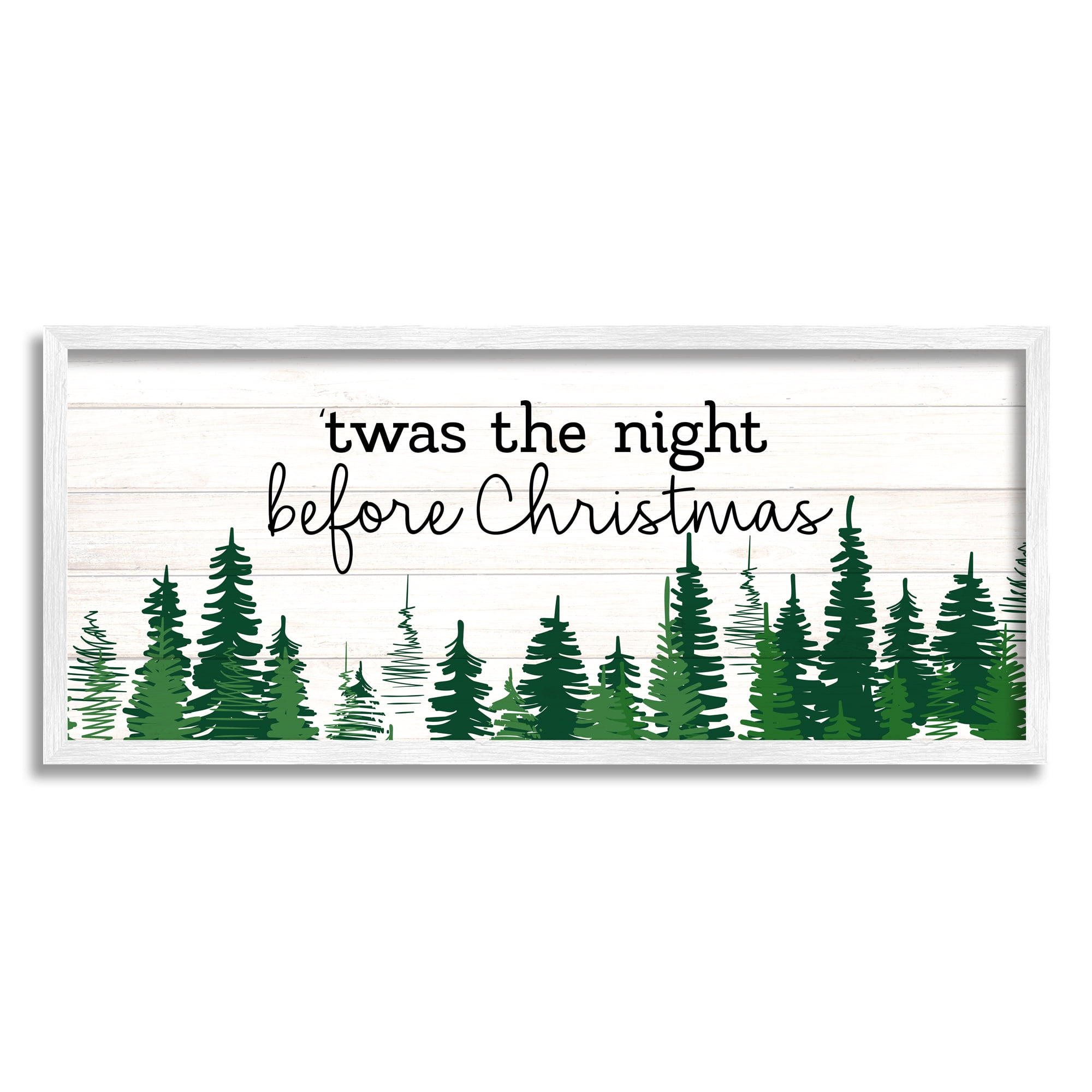 Stupell Industries Night Before Christmas Trees Holiday Painting White Framed Art Print Wall Art, 24 x 10