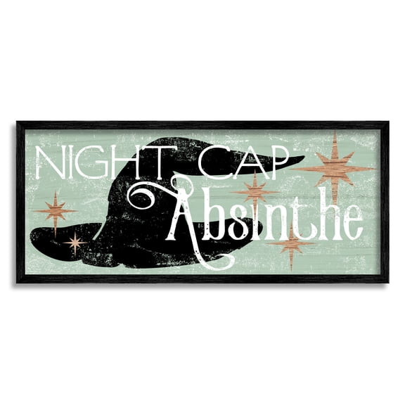 Stupell Industries Night Cap Absinth Weathered Witch Hat Vintage Sign Graphic Art Black Framed Art Print Wall Art, Design by Daphne Polselli