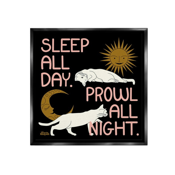 Stupell Industries Night & Day Cats Animals & Insects Painting Black Floater Framed Canvas Art Print Wall Art, 18 x 18