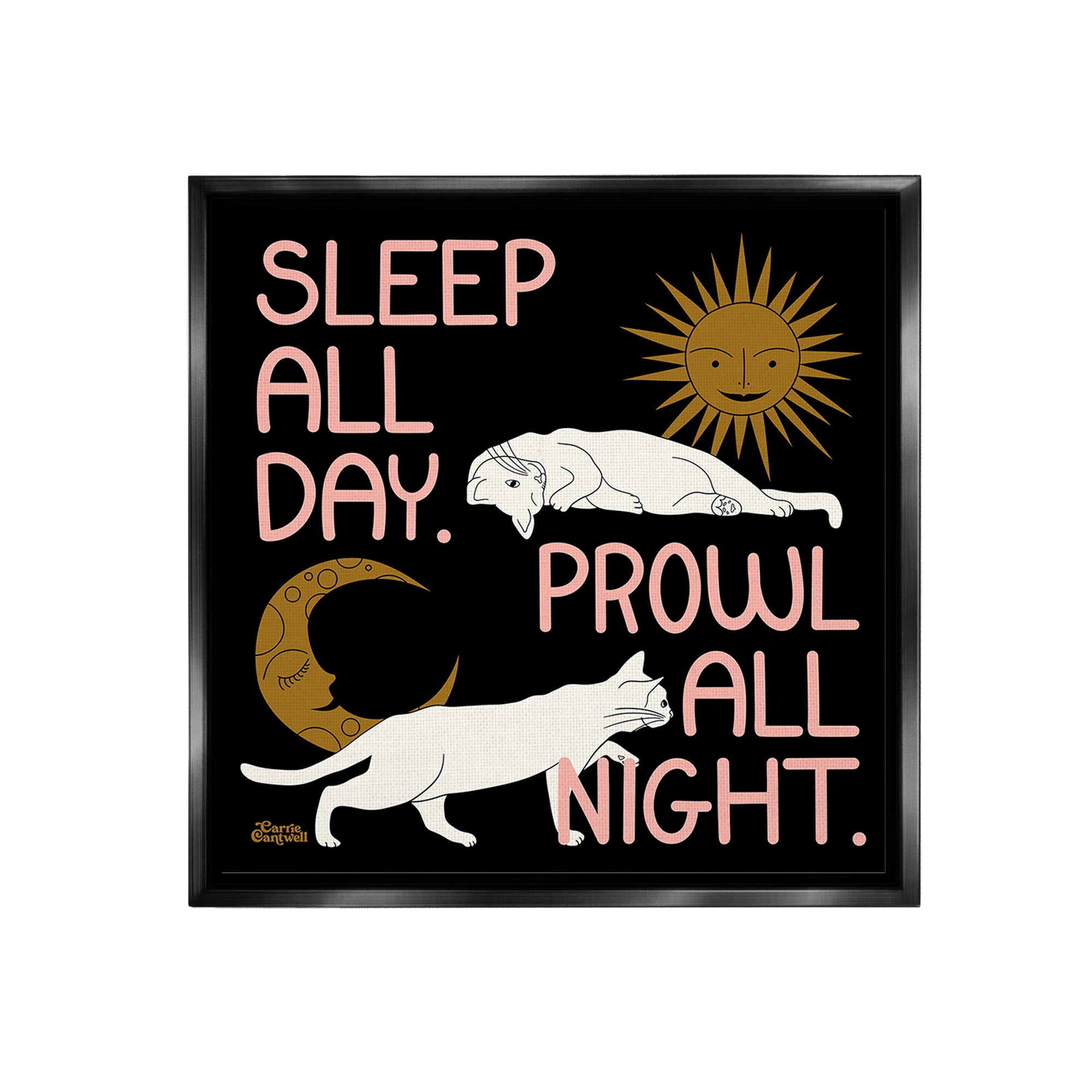 Stupell Industries Night & Day Cats Animals & Insects Painting Black Floater Framed Canvas Art Print Wall Art, 25 x 25