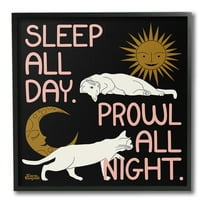 Stupell Industries Night & Day Cats Animals & Insects Painting Black Framed Art Print Wall Art, 12 x 12