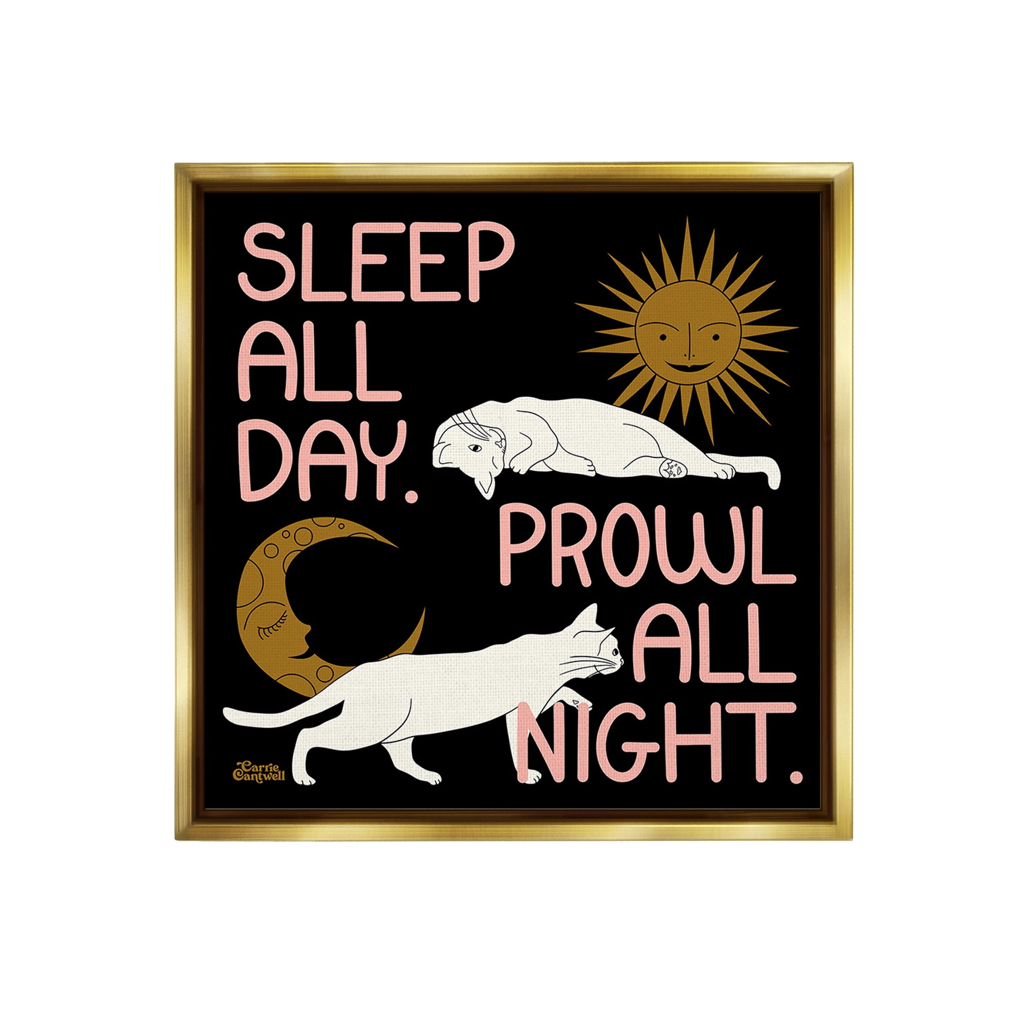 Stupell Industries Night & Day Cats Animals & Insects Painting Gold Floater Framed Canvas Art Print Wall Art, 18 x 18