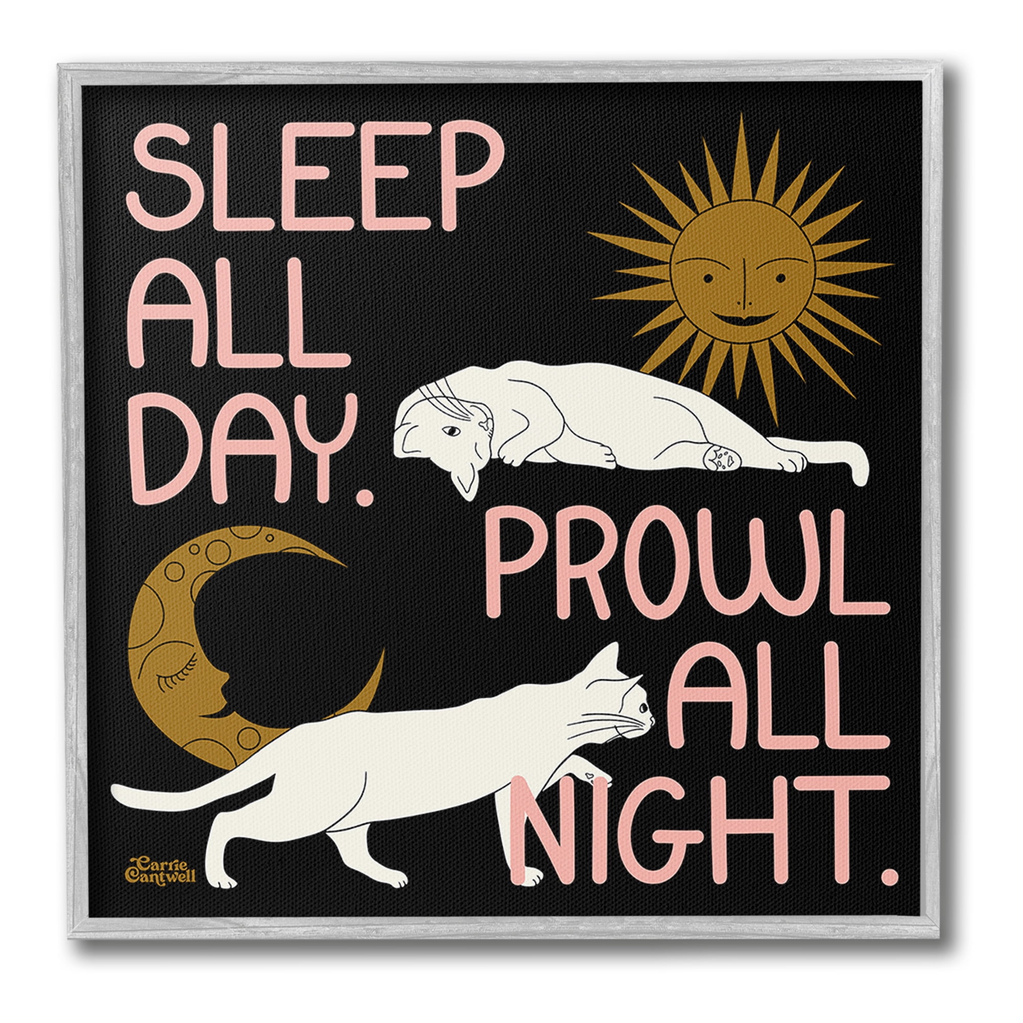 Stupell Industries Night & Day Cats Animals & Insects Painting Gray Framed Art Print Wall Art, 24 x 24