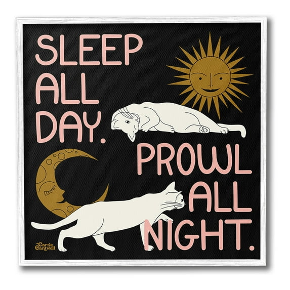 Stupell Industries Night & Day Cats Animals & Insects Painting White Framed Art Print Wall Art, 24 x 24