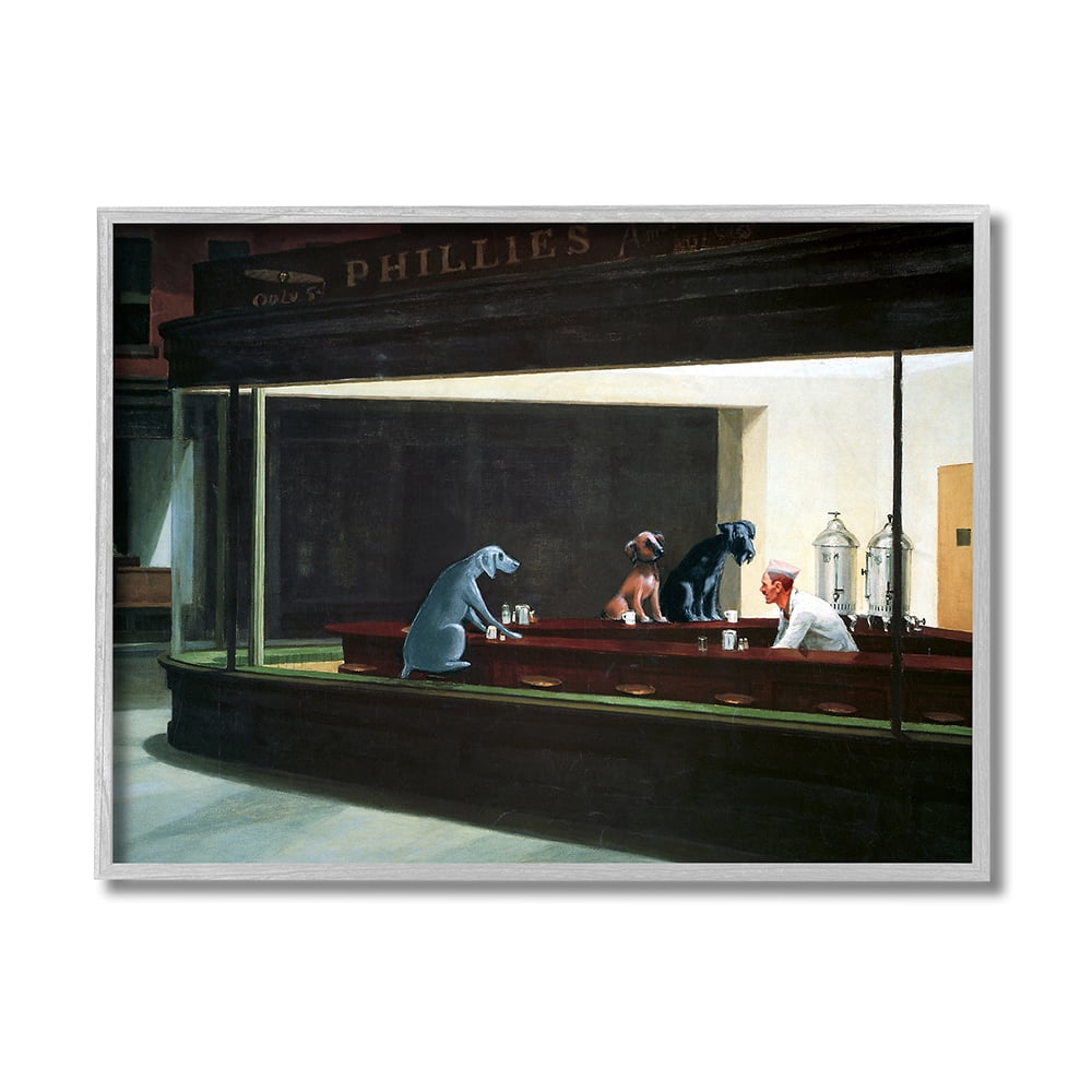 Stupell Industries Night Dogs Classic Alternative Painting Family Pet Gray Framed by Chameleon Design, Inc.