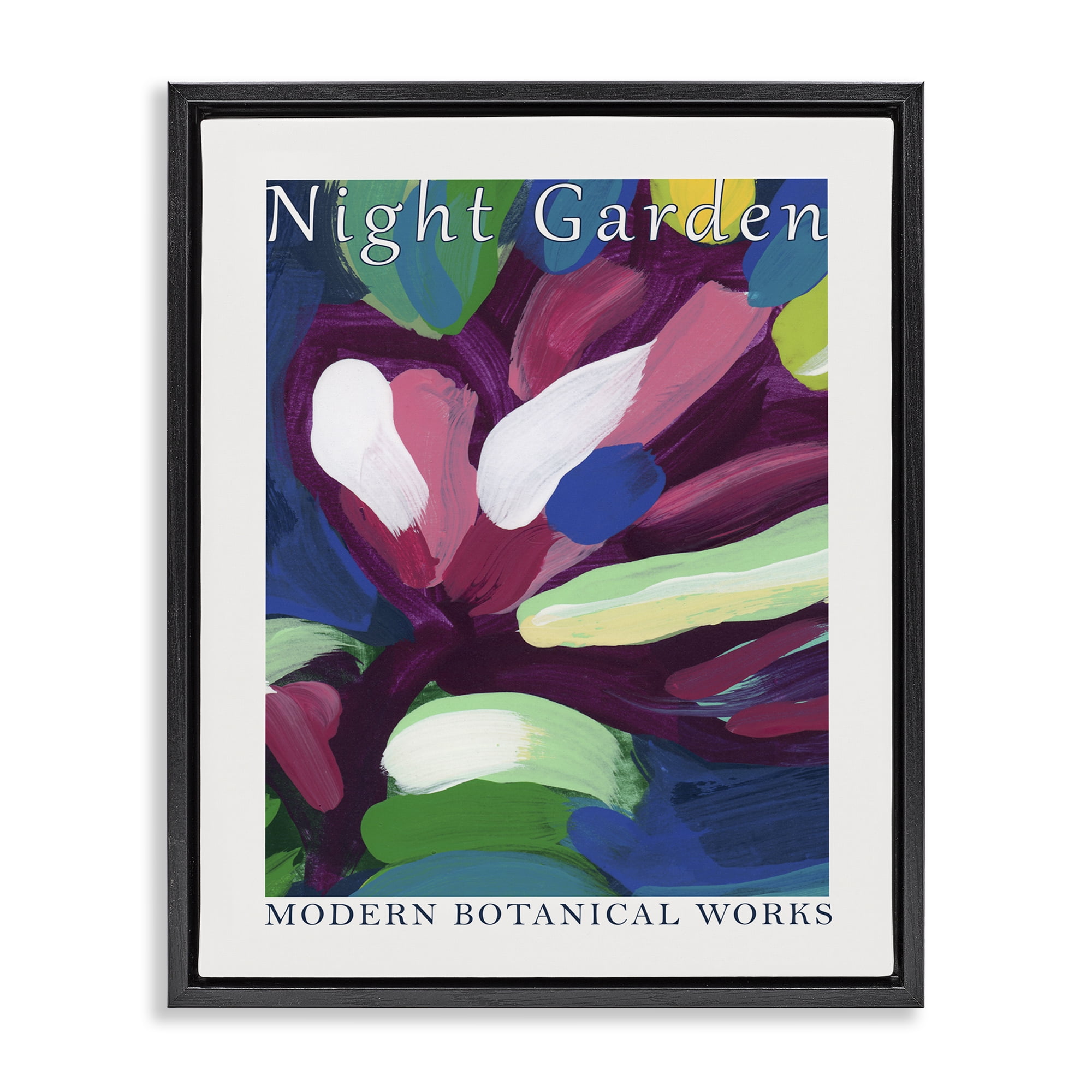 Stupell Industries Night Garden Abstract Abstract Painting Black Floater Framed Canvas Art Print Wall Art, 25 x 31