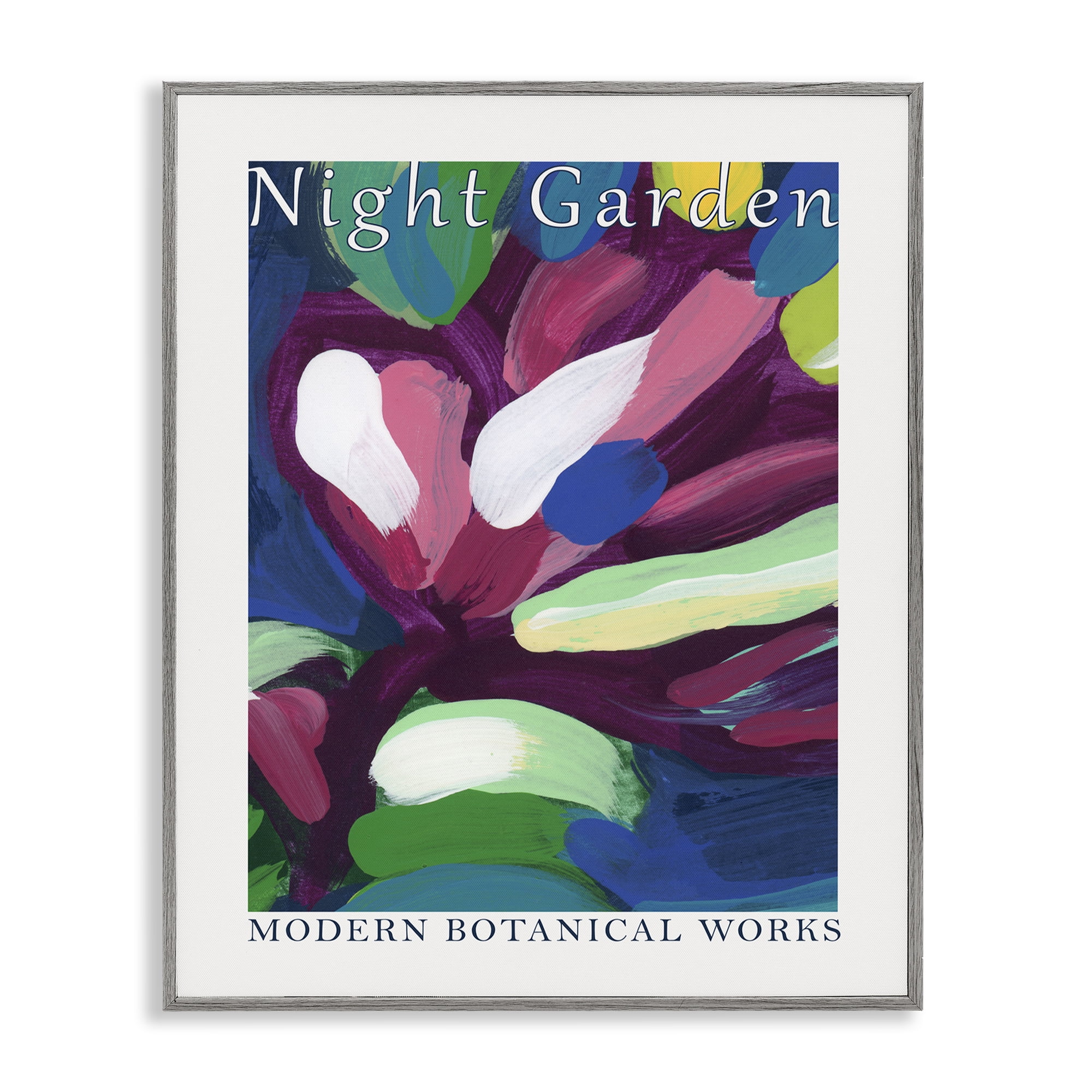 Stupell Industries Night Garden Abstract Abstract Painting Gray Framed Art Print Wall Art, 24 x 30