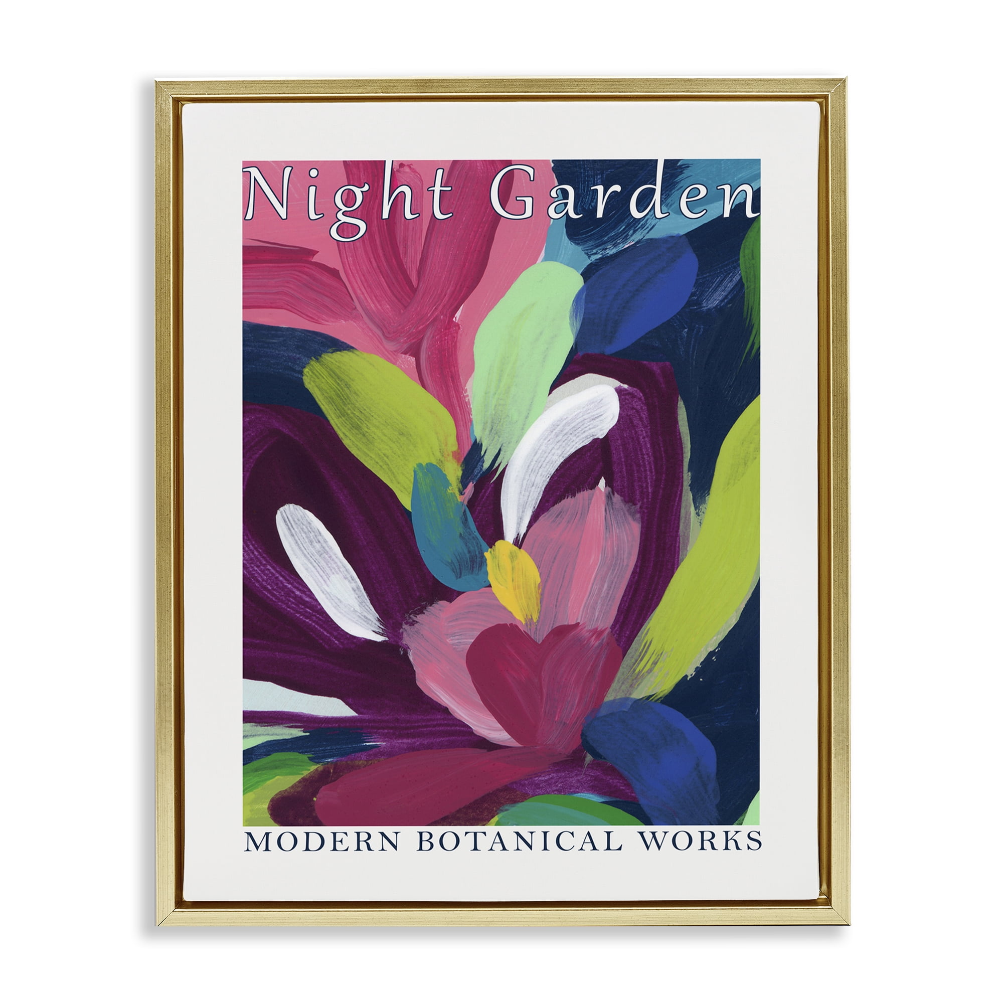 Stupell Industries Night Garden Museum Abstract Painting Gold Floater Framed Canvas Art Print Wall Art, 25 x 31