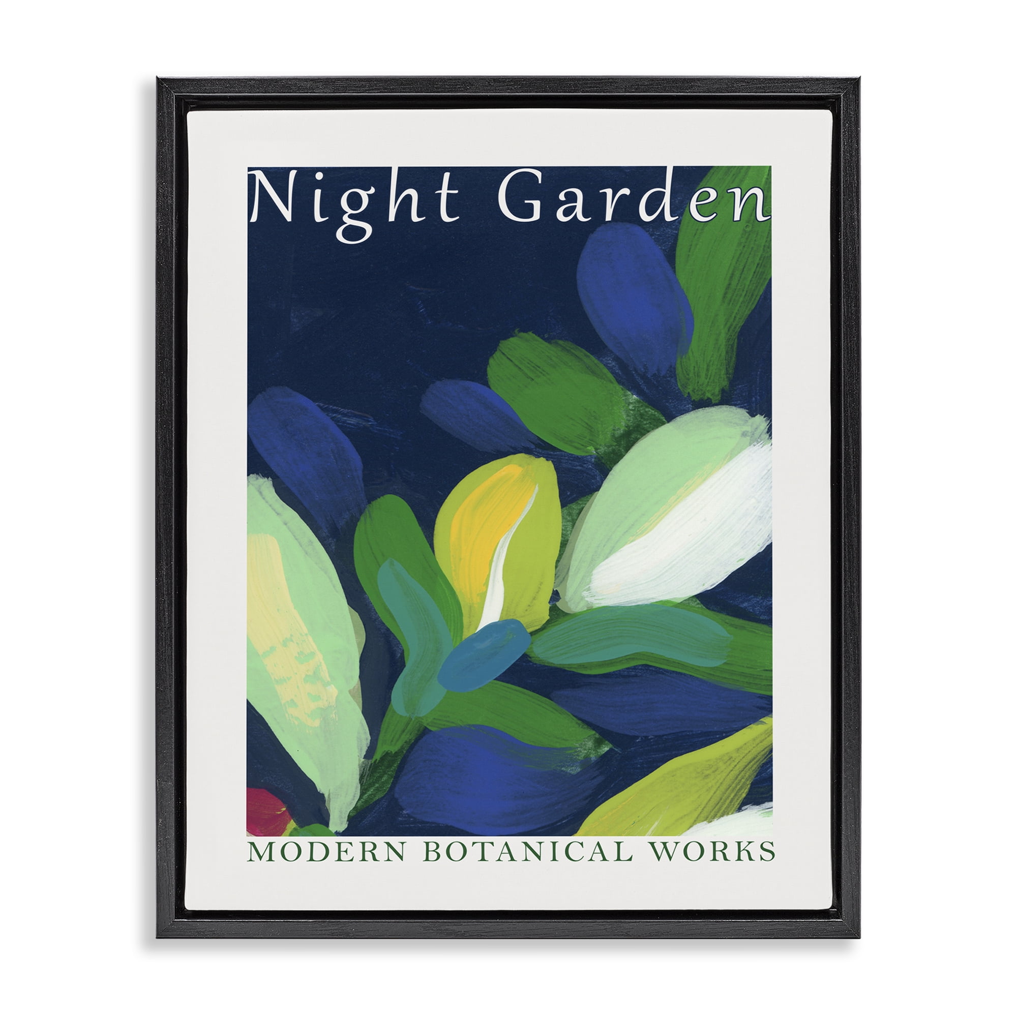 Stupell Industries Night Garden Poster Abstract Painting Black Floater Framed Canvas Art Print Wall Art, 25 x 31