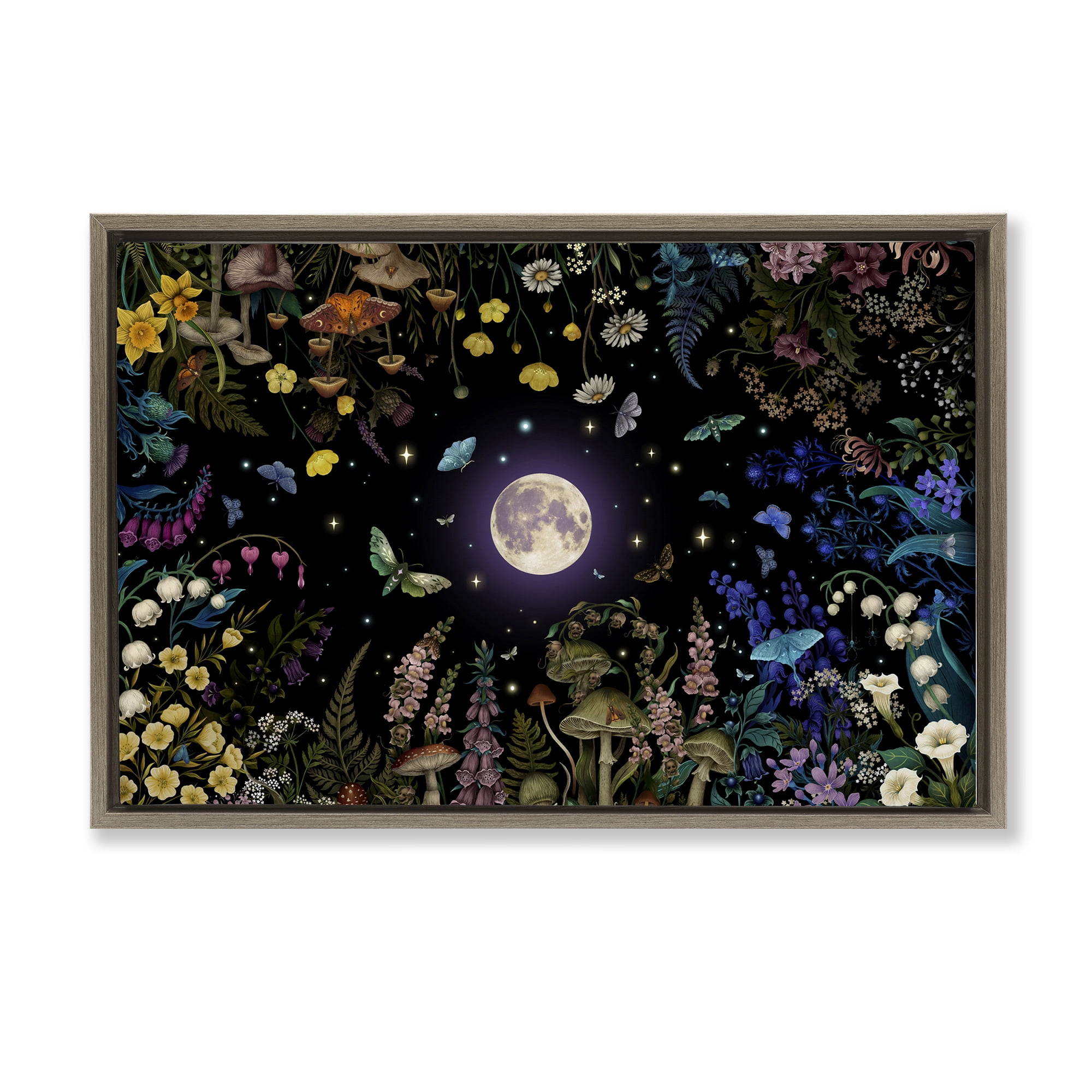 Stupell Industries Night Garden with Moth Brown Framed Floater Canvas Wall Art, design by Episodic Drawings
