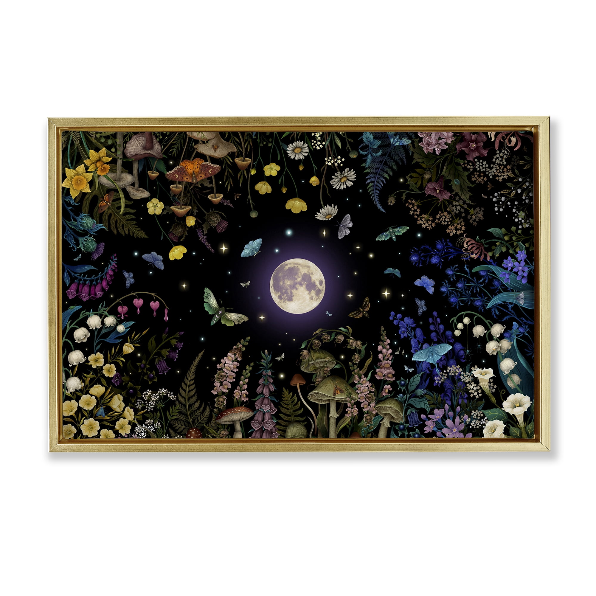 Stupell Industries Night Garden with Moth Gold Framed Floater Canvas Wall Art, design by Episodic Drawings