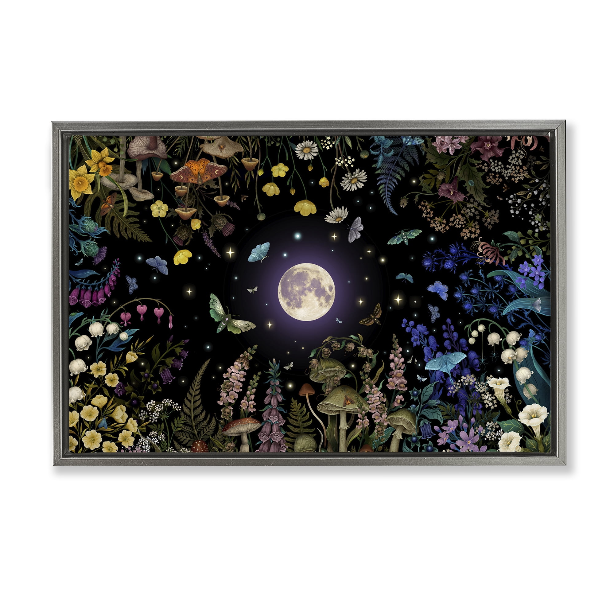 Stupell Industries Night Garden with Moth Gray Framed Floater Canvas Wall Art, design by Episodic Drawings