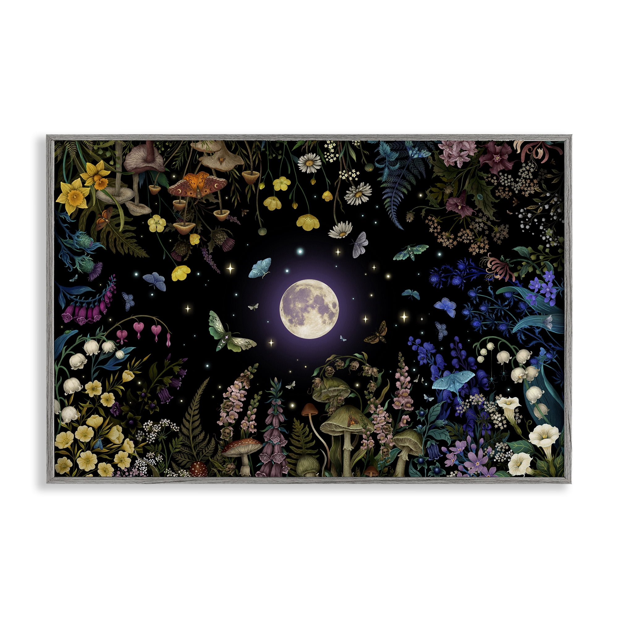 Stupell Industries Night Garden with Moth Gray Framed Giclee Art, design by Episodic Drawings
