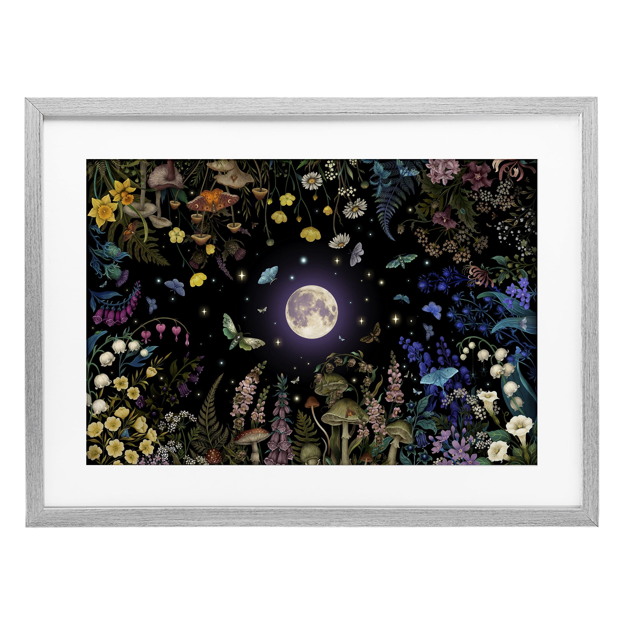 Stupell Industries Night Garden with Moth Gray Framed Print Under Glass, design by Episodic Drawings