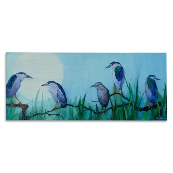 Stupell Industries Night Herons & Moon Canvas Wall Art design by Floy Zittin, 13 x 30
