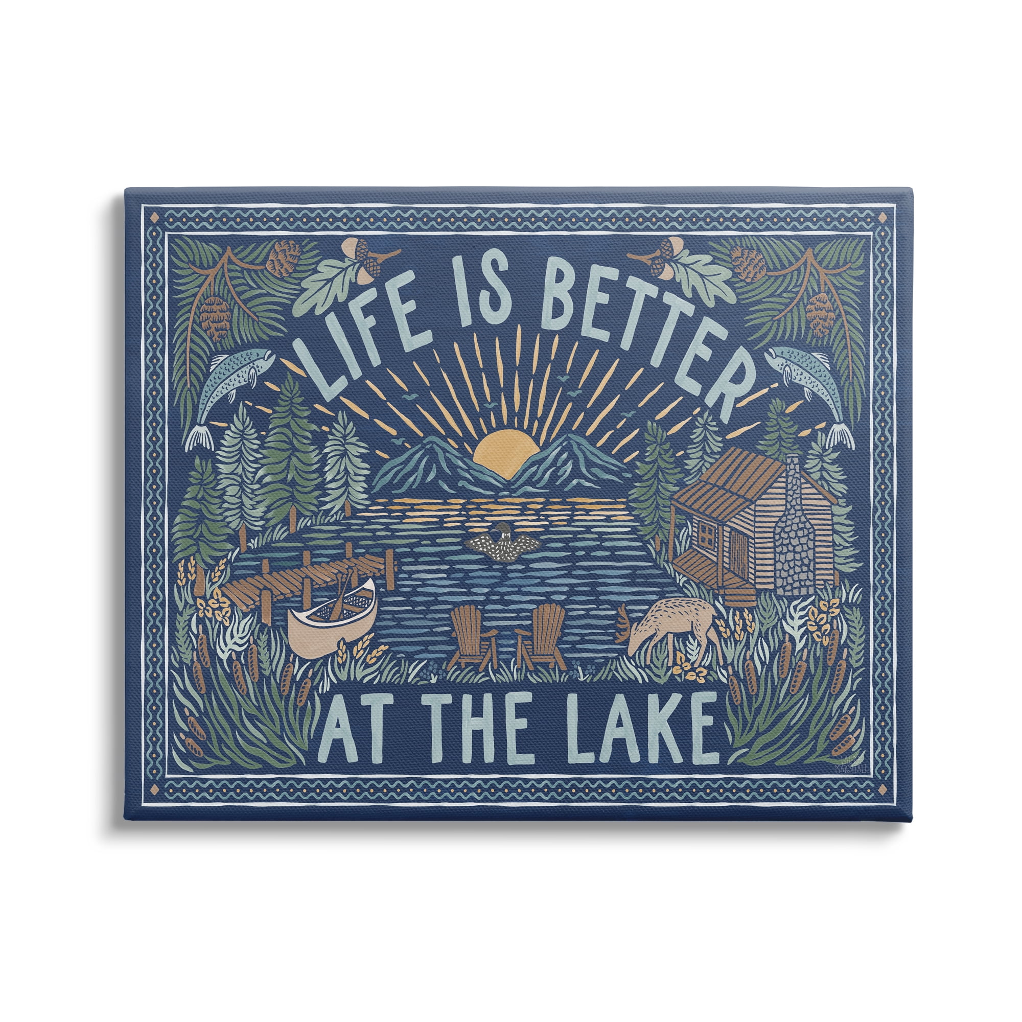 Stupell Industries Night Lake Scene Phrase Nature Painting Gallery Wrapped Canvas Print Wall Art, 20 x 16