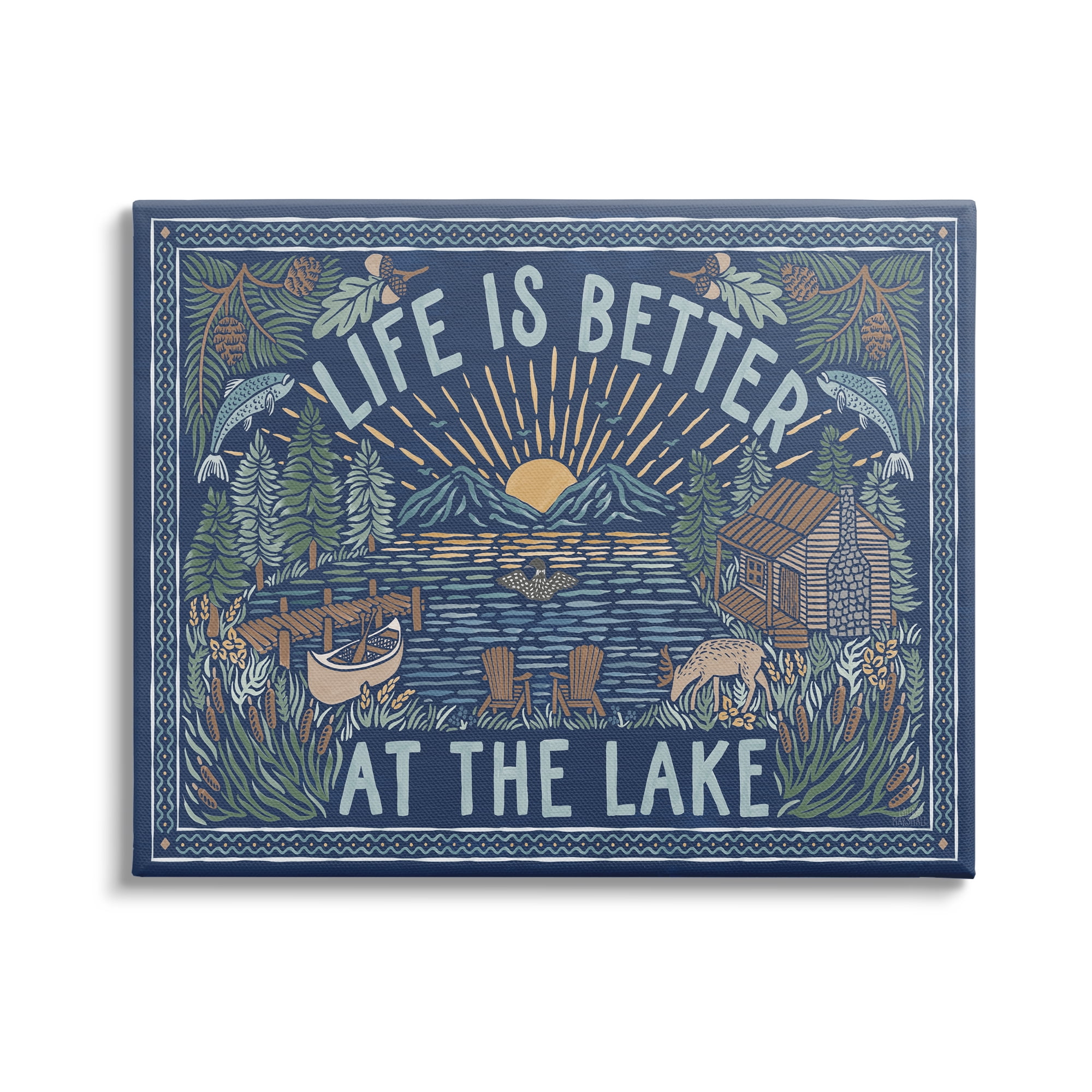 Stupell Industries Night Lake Scene Phrase Nature Painting Gallery Wrapped Canvas Print Wall Art, 48 x 36