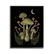 Stupell Industries Night Mushrooms & Ferns Botanical & Floral Painting Black Framed Art Print Wall Art, 11 x 14