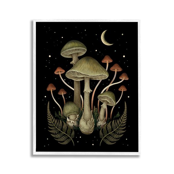 Stupell Industries Night Mushrooms & Ferns Botanical & Floral Painting White Framed Art Print Wall Art, 11 x 14