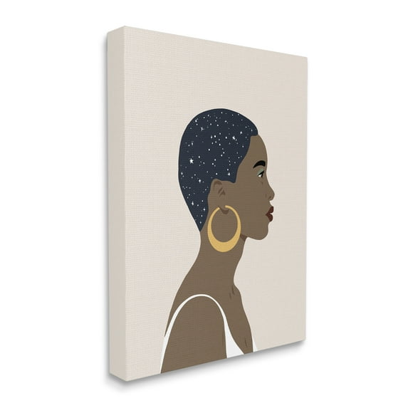 Stupell Industries Night Sky Constellation Hairstyle Glam Female Portrait Novelty Painting Gallery Wrapped Canvas Art Print Wall Art, 36 x 48
