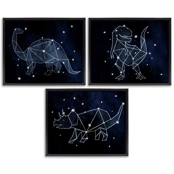 Stupell Industries Night Sky Dinosaur Constellations Animals & Insects Painting Black Floater Framed Canvas Art Print Wall Art, 21 x 17, Set of 3
