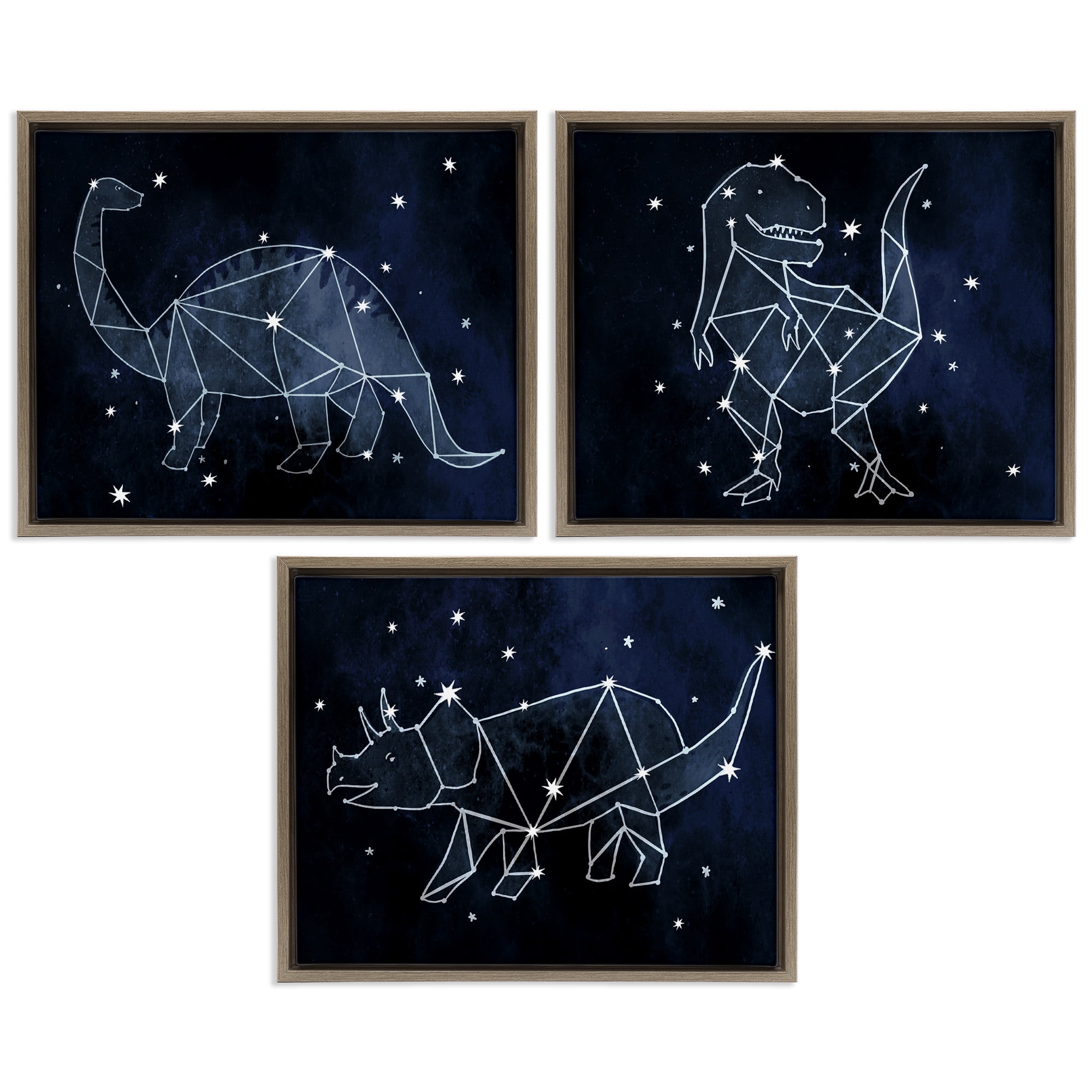 Stupell Industries Night Sky Dinosaur Constellations Animals & Insects Painting Brown Floater Framed Canvas Art Print Wall Art, 21 x 17, Set of 3