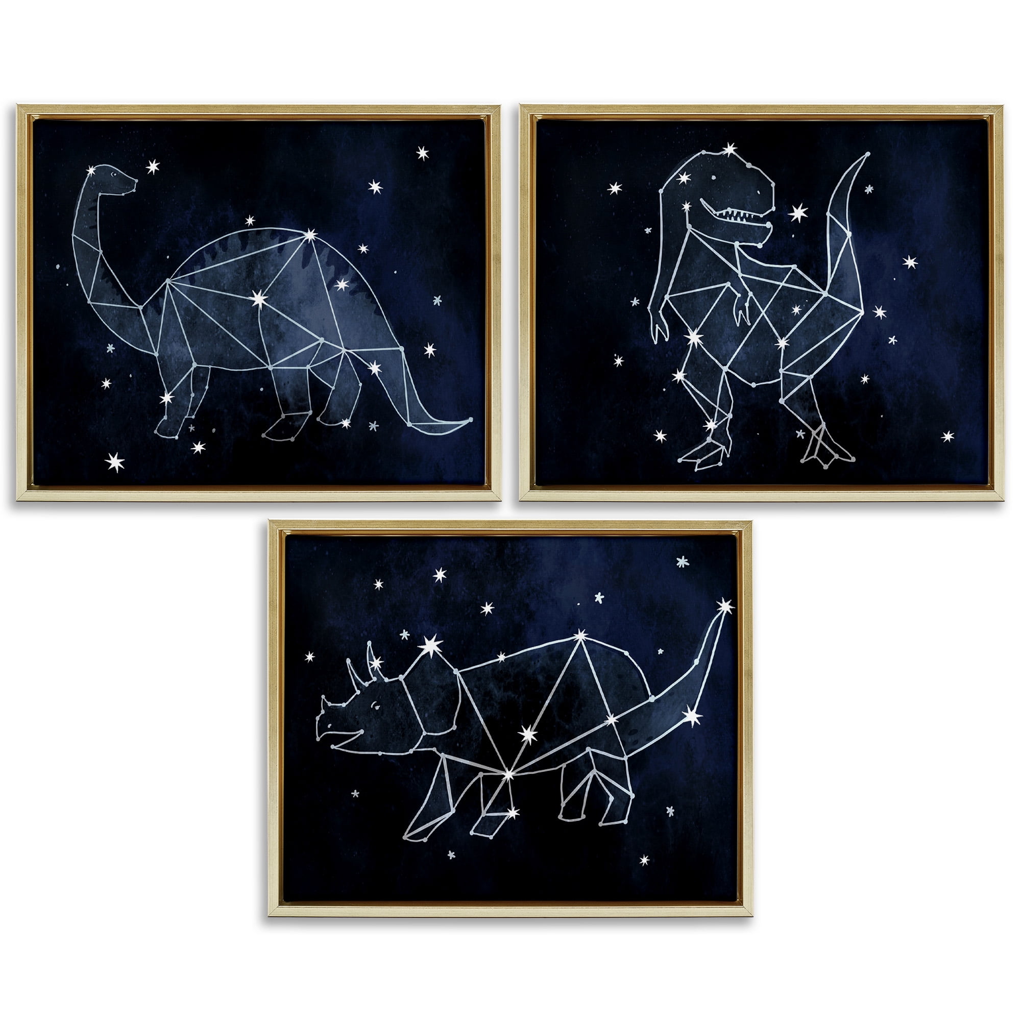 Stupell Industries Night Sky Dinosaur Constellations Animals & Insects Painting Gold Floater Framed Canvas Art Print Wall Art, 21 x 17, Set of 3