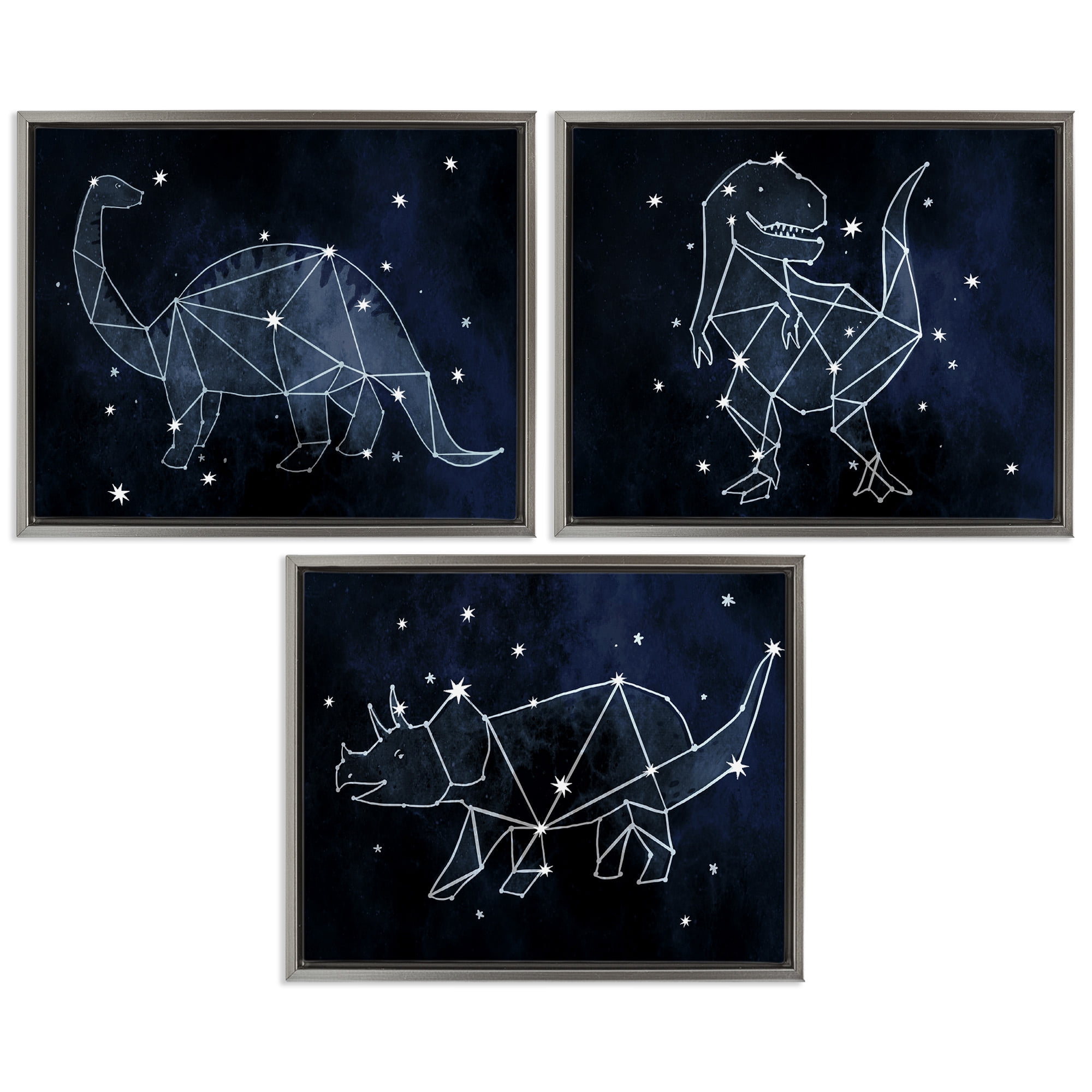 Stupell Industries Night Sky Dinosaur Constellations Animals & Insects Painting Gray Floater Framed Canvas Art Print Wall Art, 31 x 25, Set of 3
