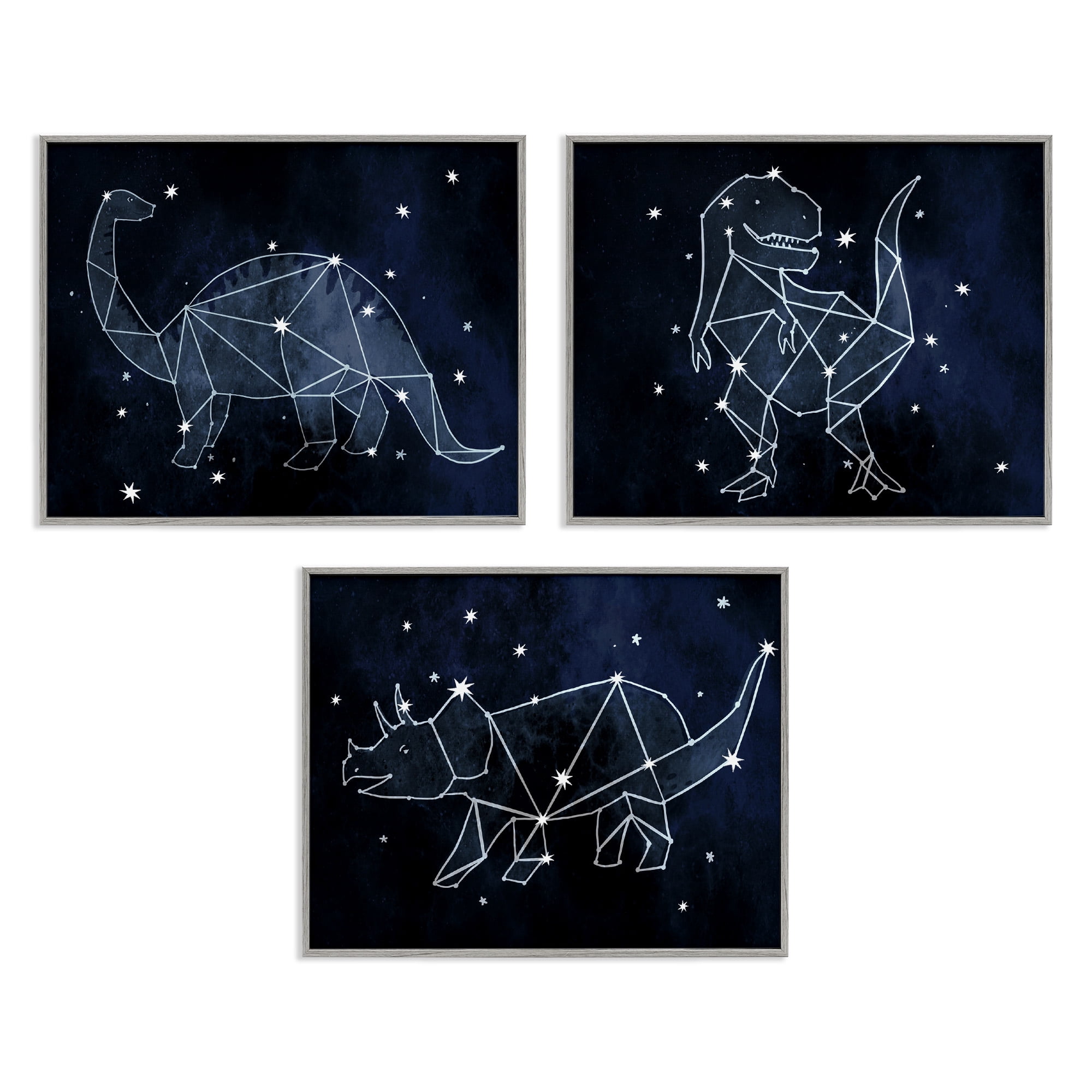 Stupell Industries Night Sky Dinosaur Constellations Animals & Insects Painting Gray Framed Art Print Wall Art, 30 x 24, Set of 3