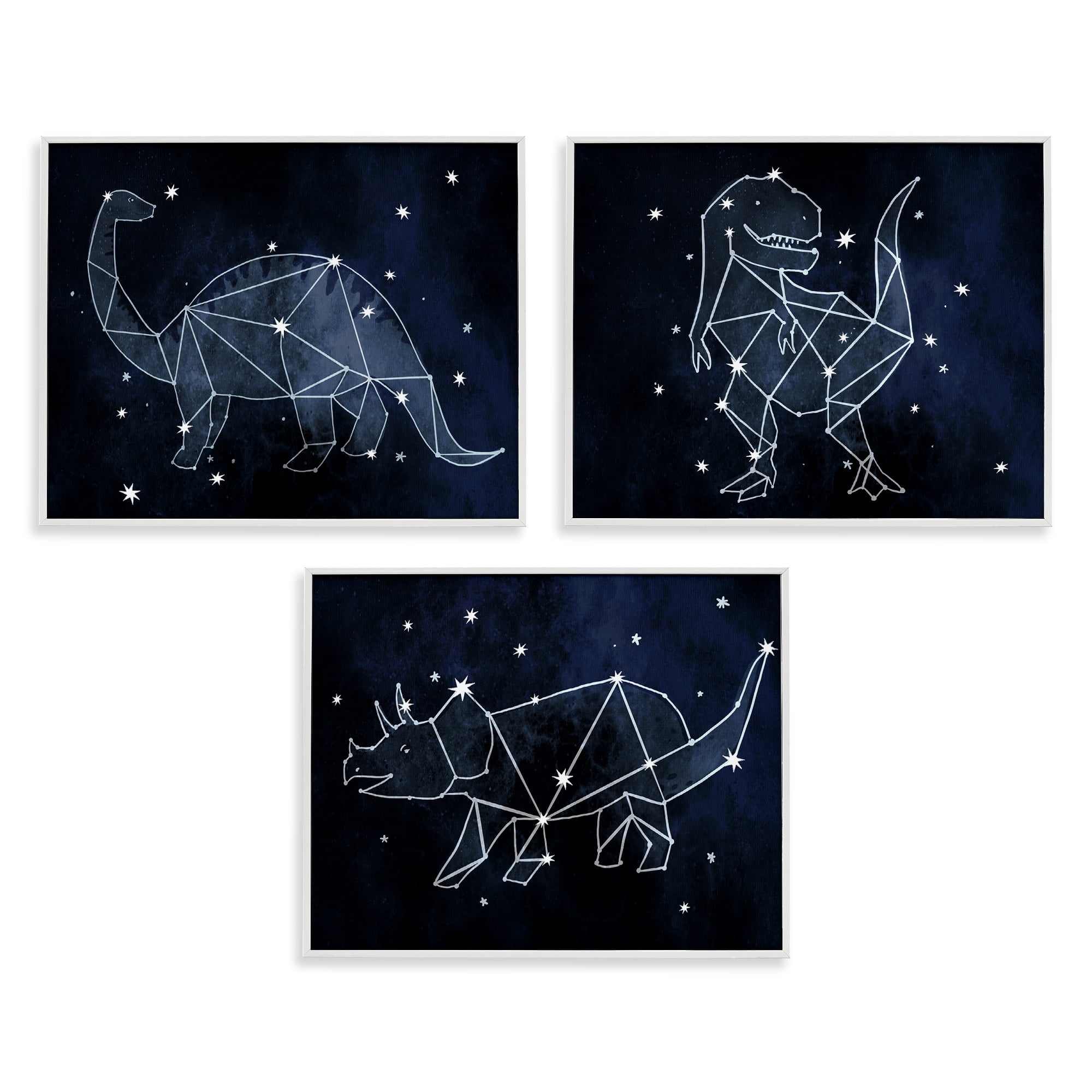 Stupell Industries Night Sky Dinosaur Constellations Animals & Insects Painting White Framed Art Print Wall Art, 14 x 11, Set of 3