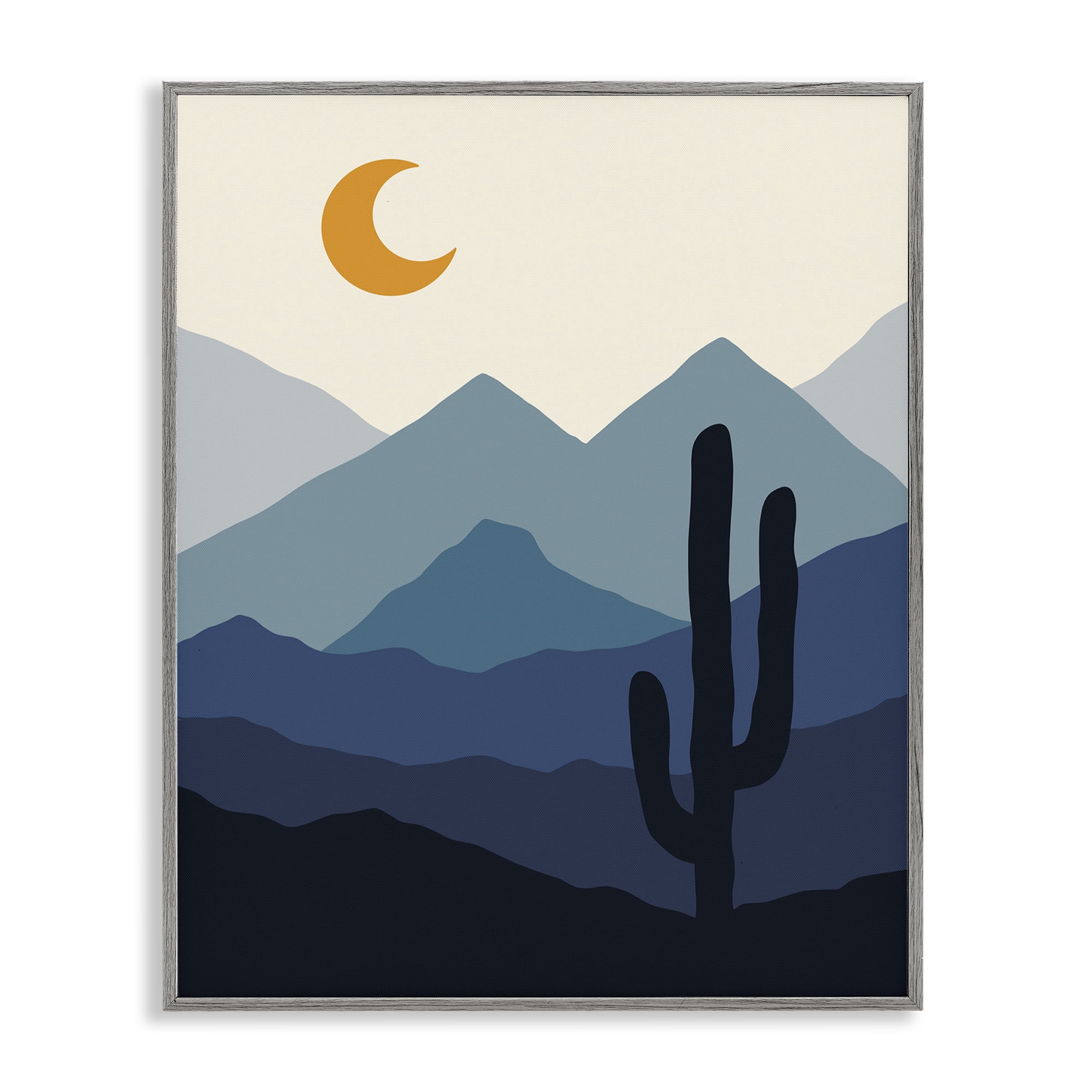Stupell Industries Night in the Desert Abstract Painting Gray Framed Art Print Wall Art, 24 x 30