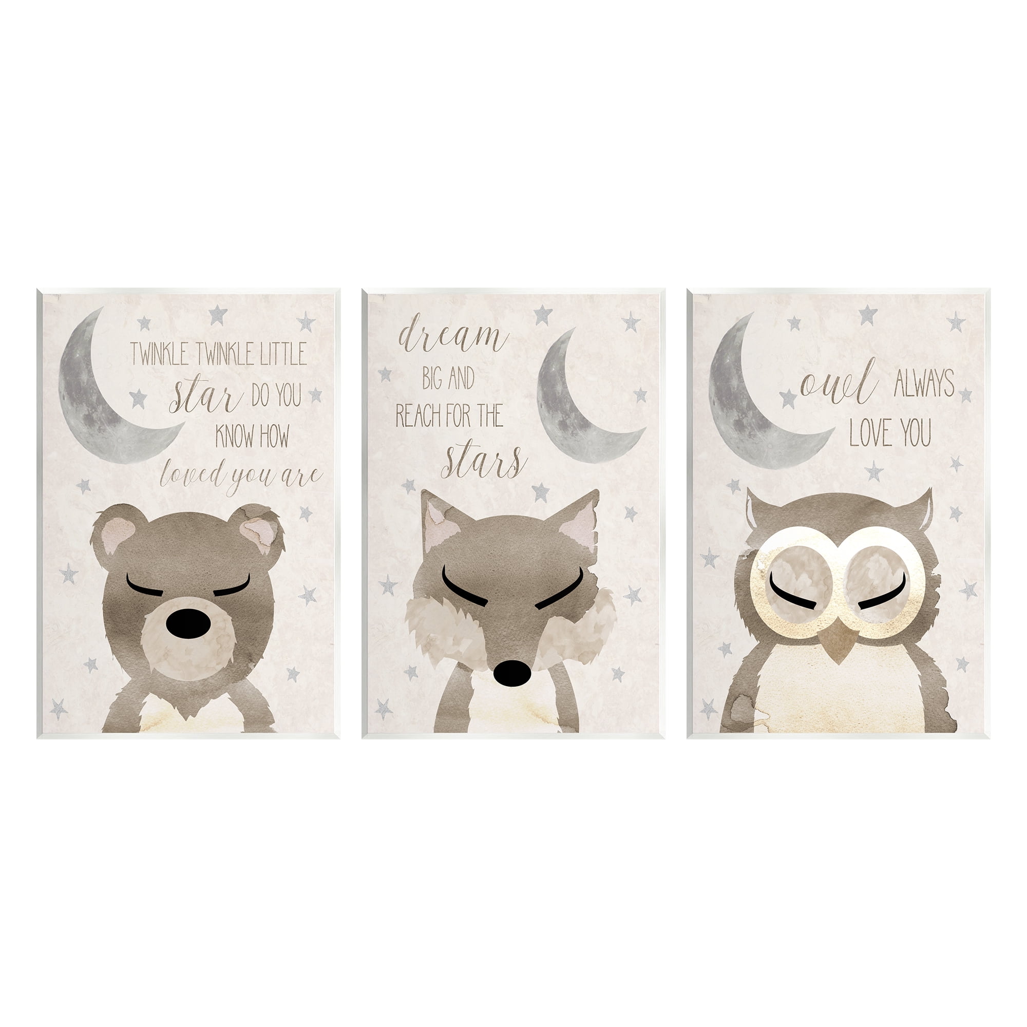 Stupell Industries Nighttime Animals & Lullabies Animals & Insects Painting Unframed Art Print Wall Art, 13 x 19, Set of 3