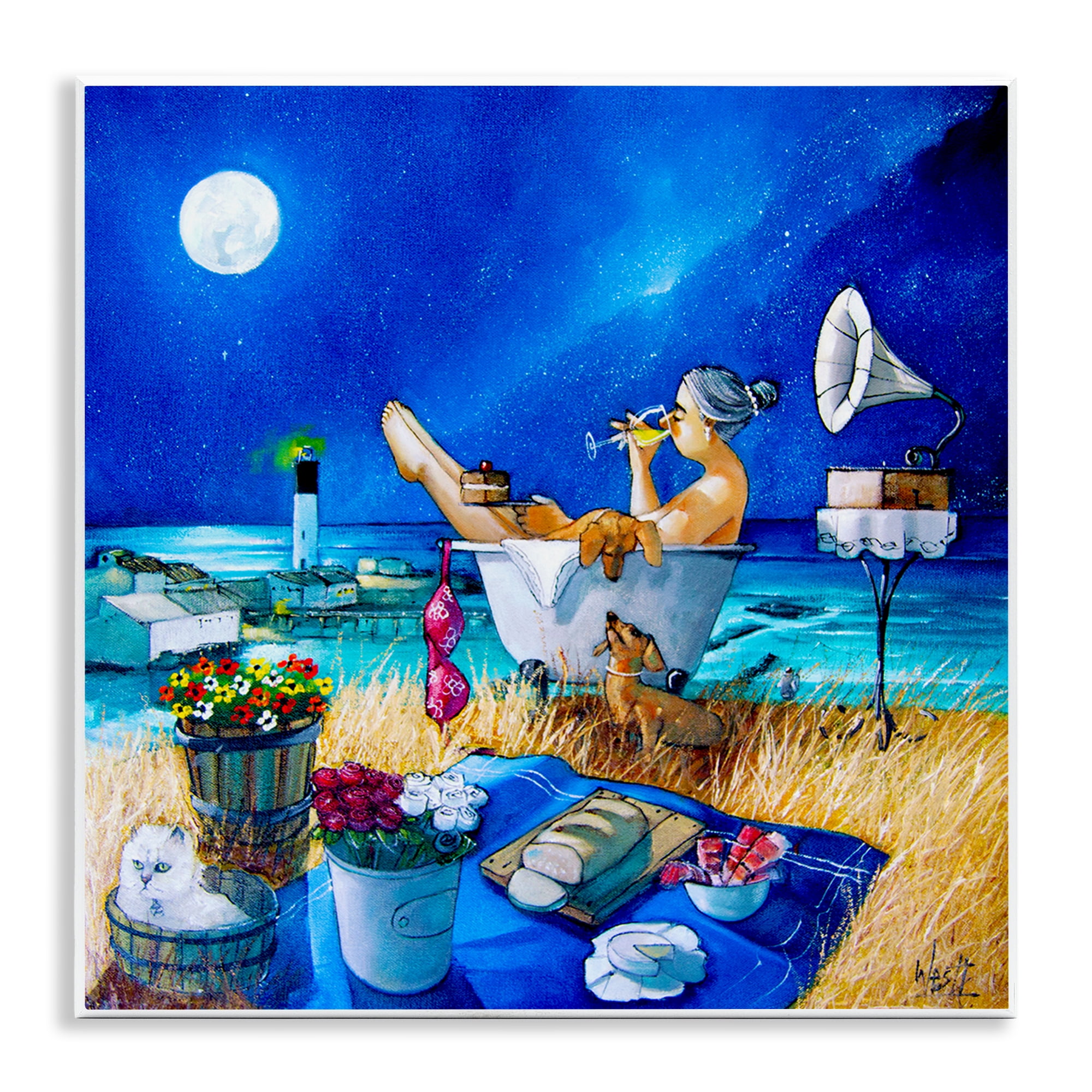 Stupell Industries Nighttime Bath by Sea Food & Beverage Painting Unframed Art Print Wall Art, 12 x 12