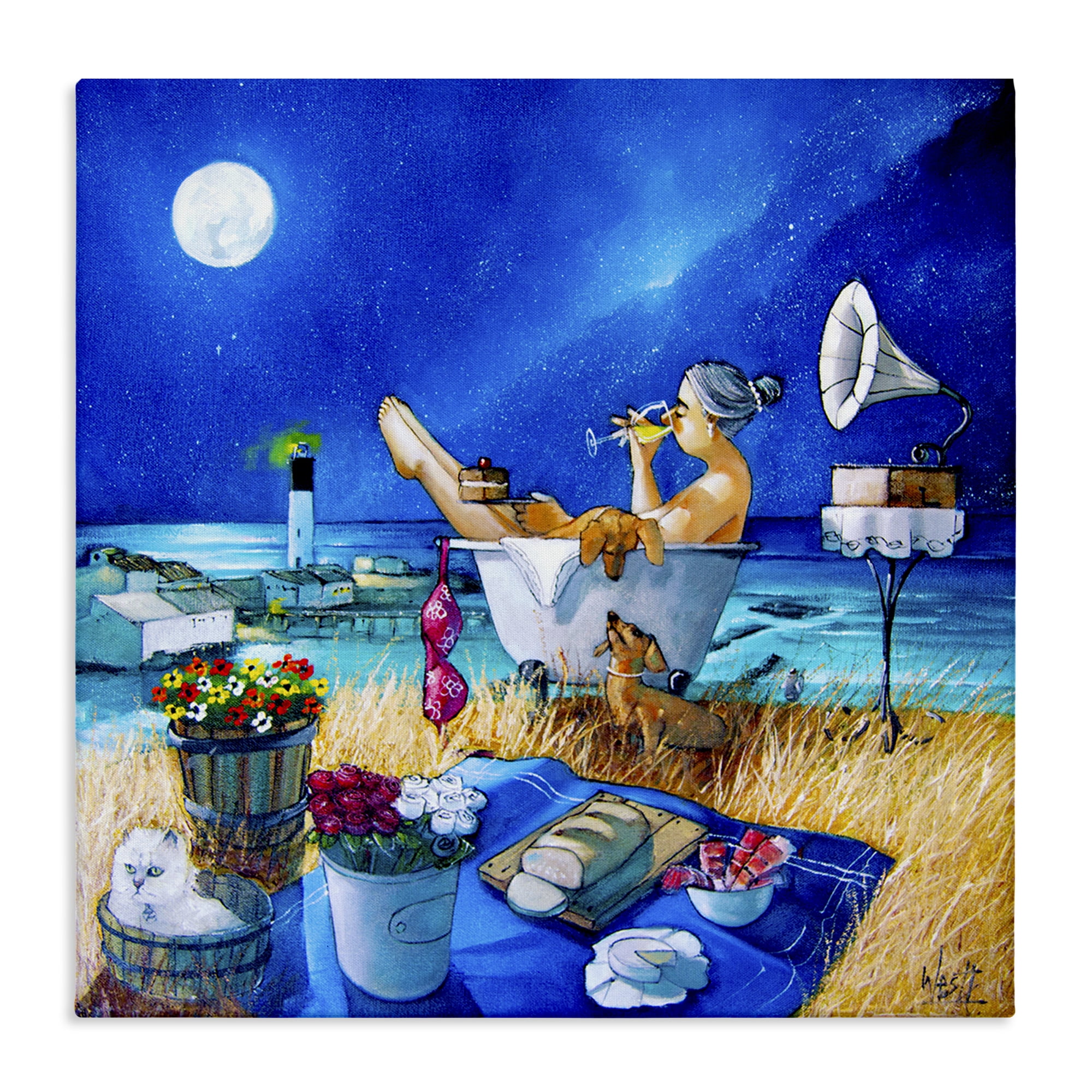 Stupell Industries Nighttime Bath by Sea Food & Beverage Painting Wrapped Canvas Art Print Wall Art, 30 x 30