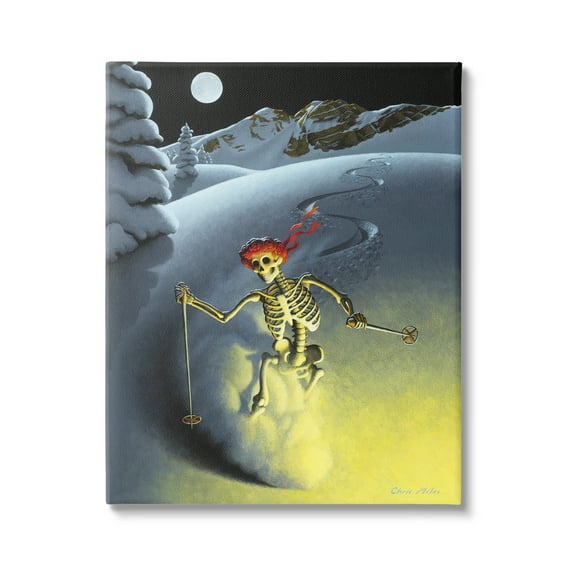 Stupell Industries Nighttime Moon Skiing Skeleton Winter Snow Slope Canvas Wall Art, 16 x 20, Design by Chris Miles