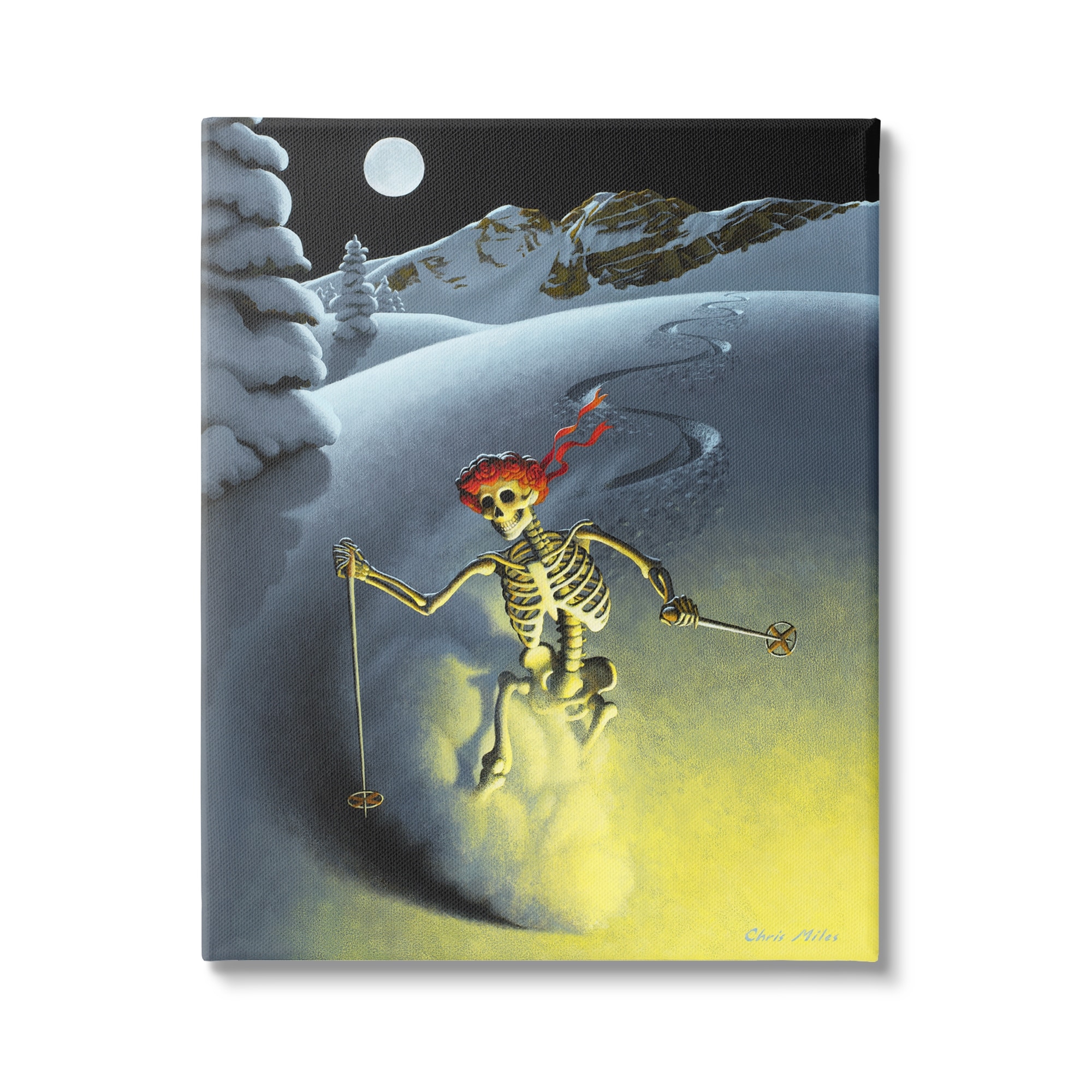 Stupell Industries Nighttime Moon Skiing Skeleton Winter Snow Slope Canvas Wall Art, 24 x 30, Design by Chris Miles