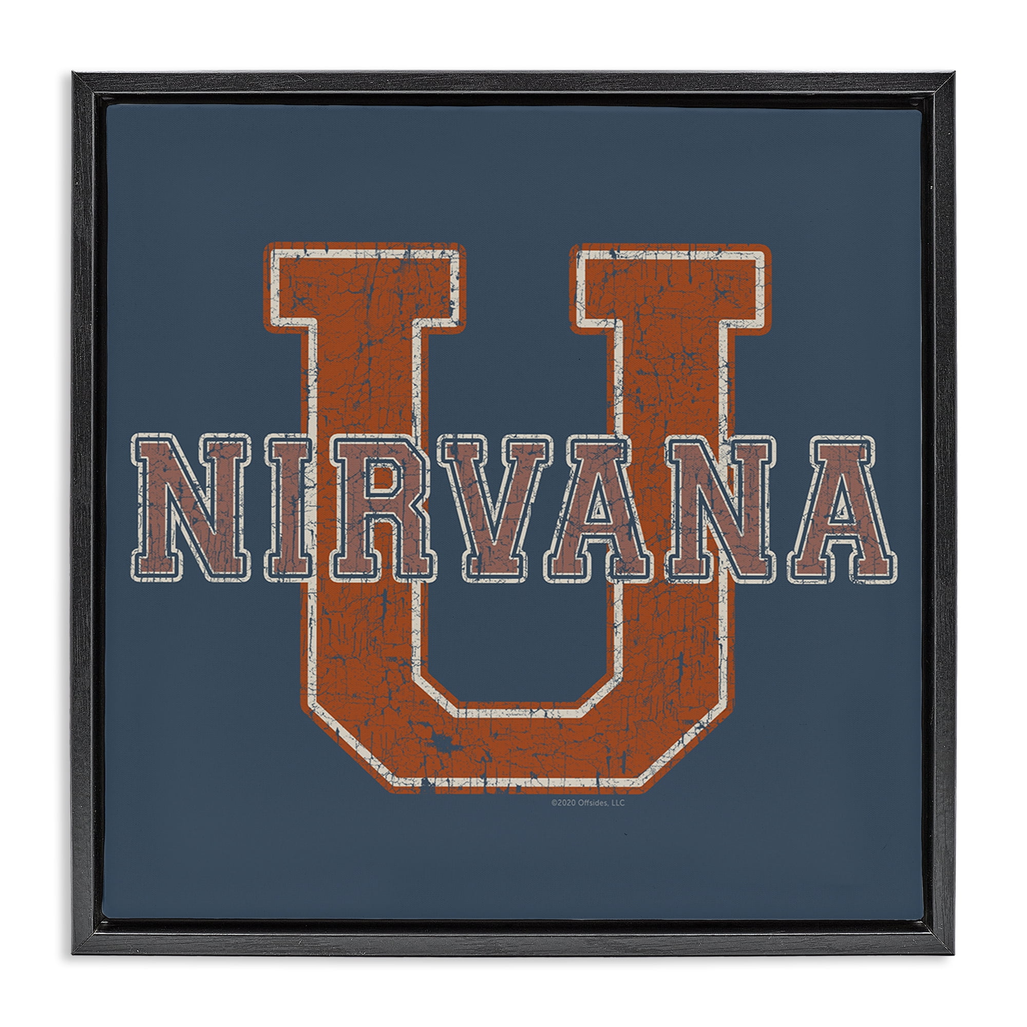 Stupell Industries Nirvana U Varsity Style Text & Numbers Painting Black Floater Framed Canvas Art Print Wall Art, 18 x 18
