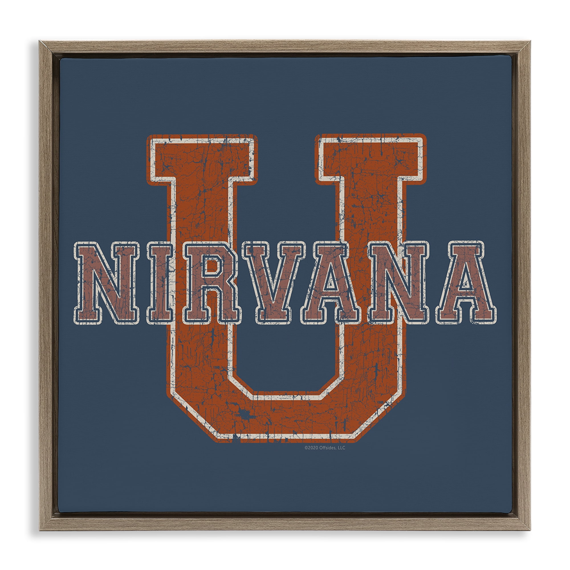 Stupell Industries Nirvana U Varsity Style Text & Numbers Painting Brown Floater Framed Canvas Art Print Wall Art, 18 x 18