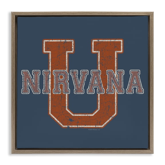 Stupell Industries Nirvana U Varsity Style Text & Numbers Painting Brown Floater Framed Canvas Art Print Wall Art, 18 x 18
