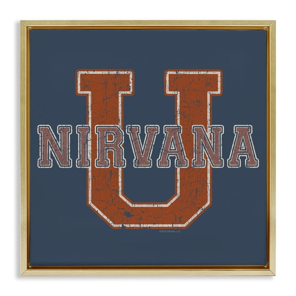 Stupell Industries Nirvana U Varsity Style Text & Numbers Painting Gold Floater Framed Canvas Art Print Wall Art, 18 x 18