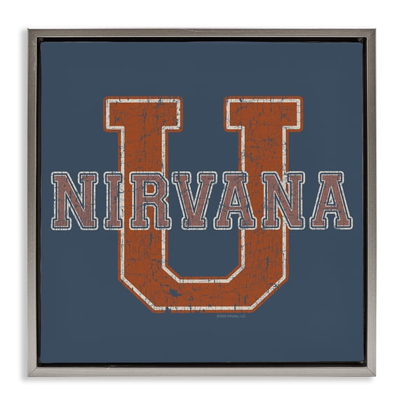 Stupell Industries Nirvana U Varsity Style Text & Numbers Painting Gray Floater Framed Canvas Art Print Wall Art, 18 x 18