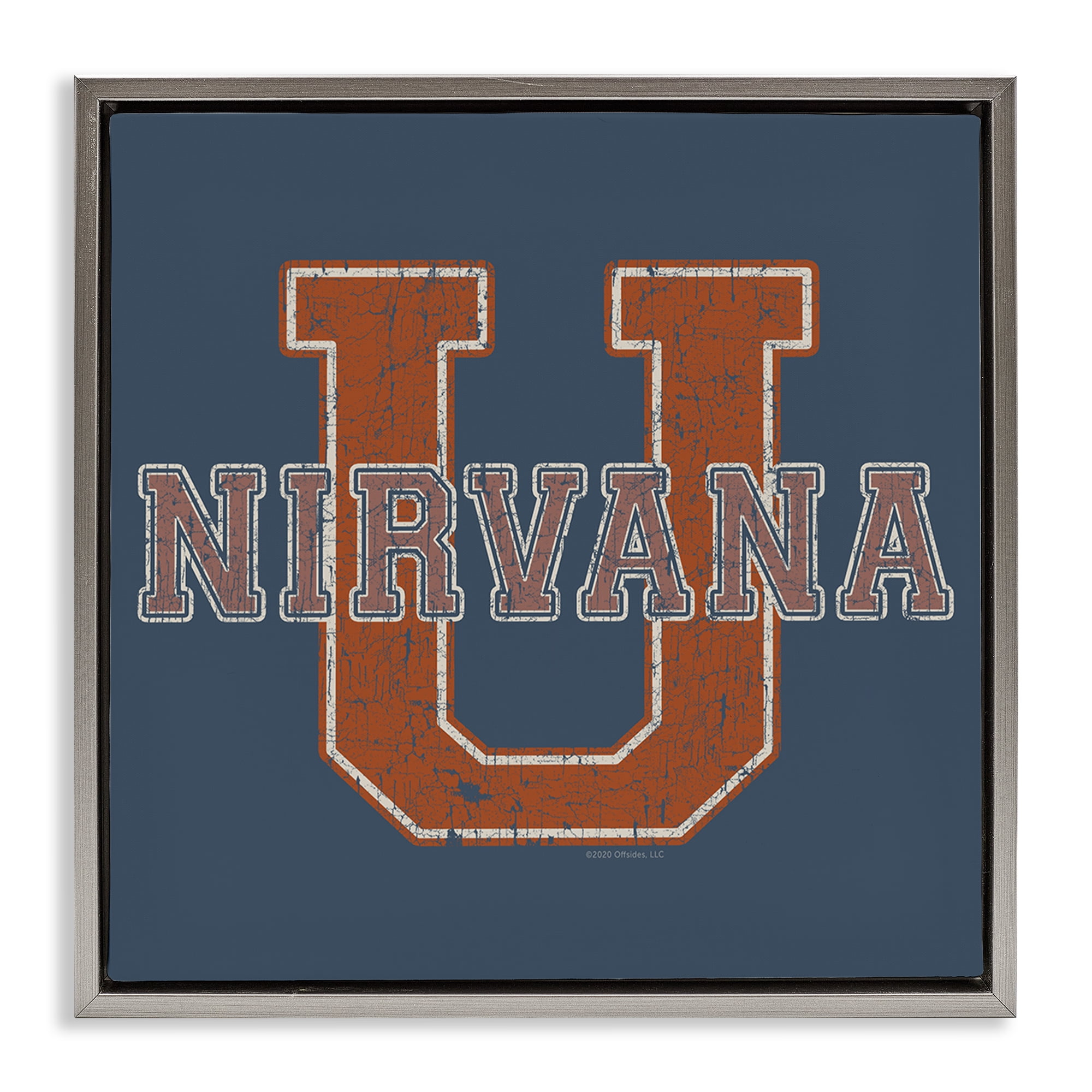 Stupell Industries Nirvana U Varsity Style Text & Numbers Painting Gray Floater Framed Canvas Art Print Wall Art, 25 x 25